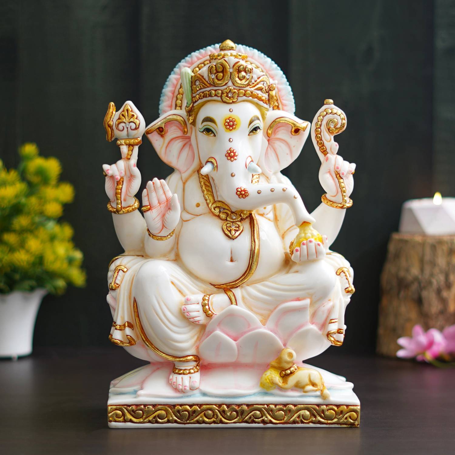 shyam antique creation 12" Ganesha Sitting Murti Big Ganpati Blessing Statue Ganesh Idol For Home Puja Decorative Showpiece - 30.48 cm