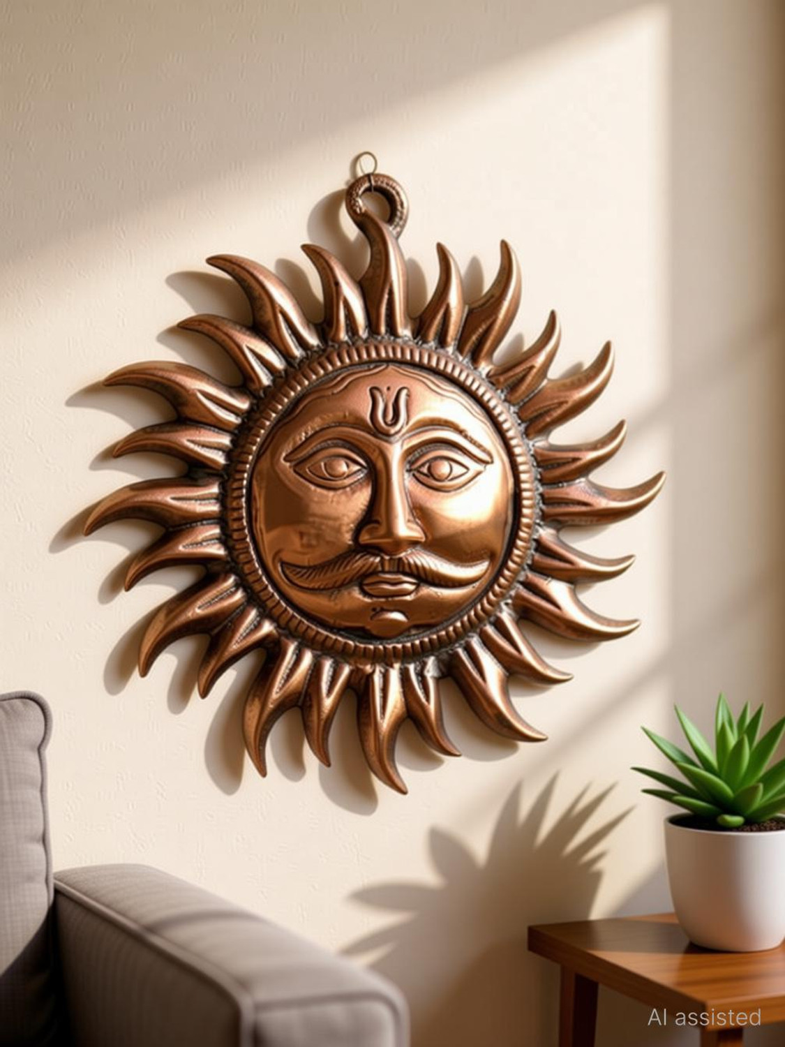 Image of Vaasturemedy Metal Copper Sun Face God Wall Hanging for Home Vastu || Shri Surya Narayan Decorative Showpiece - 15 cm