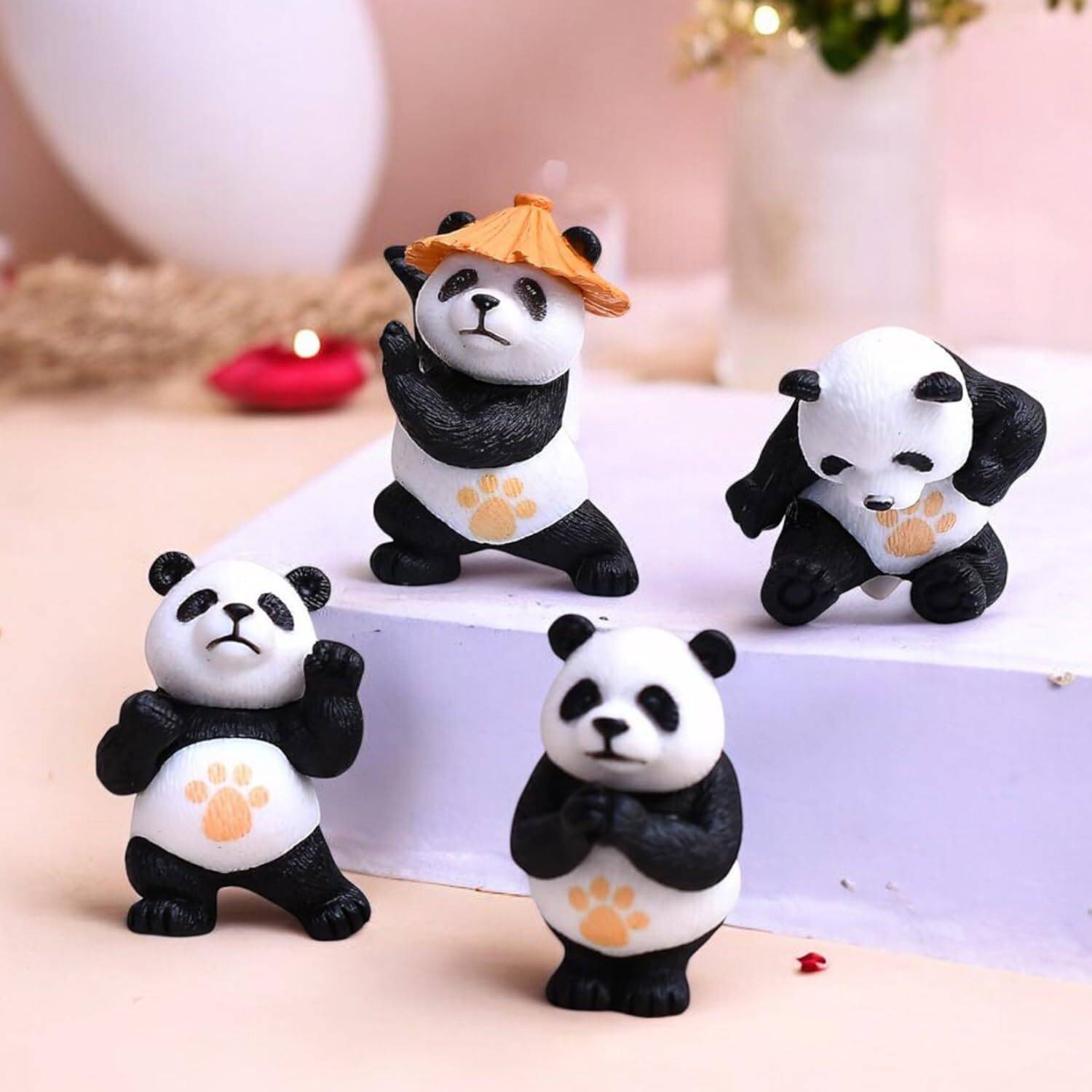 DONFAMDS 4-Pack Mini Panda Figurines | Adorable Black