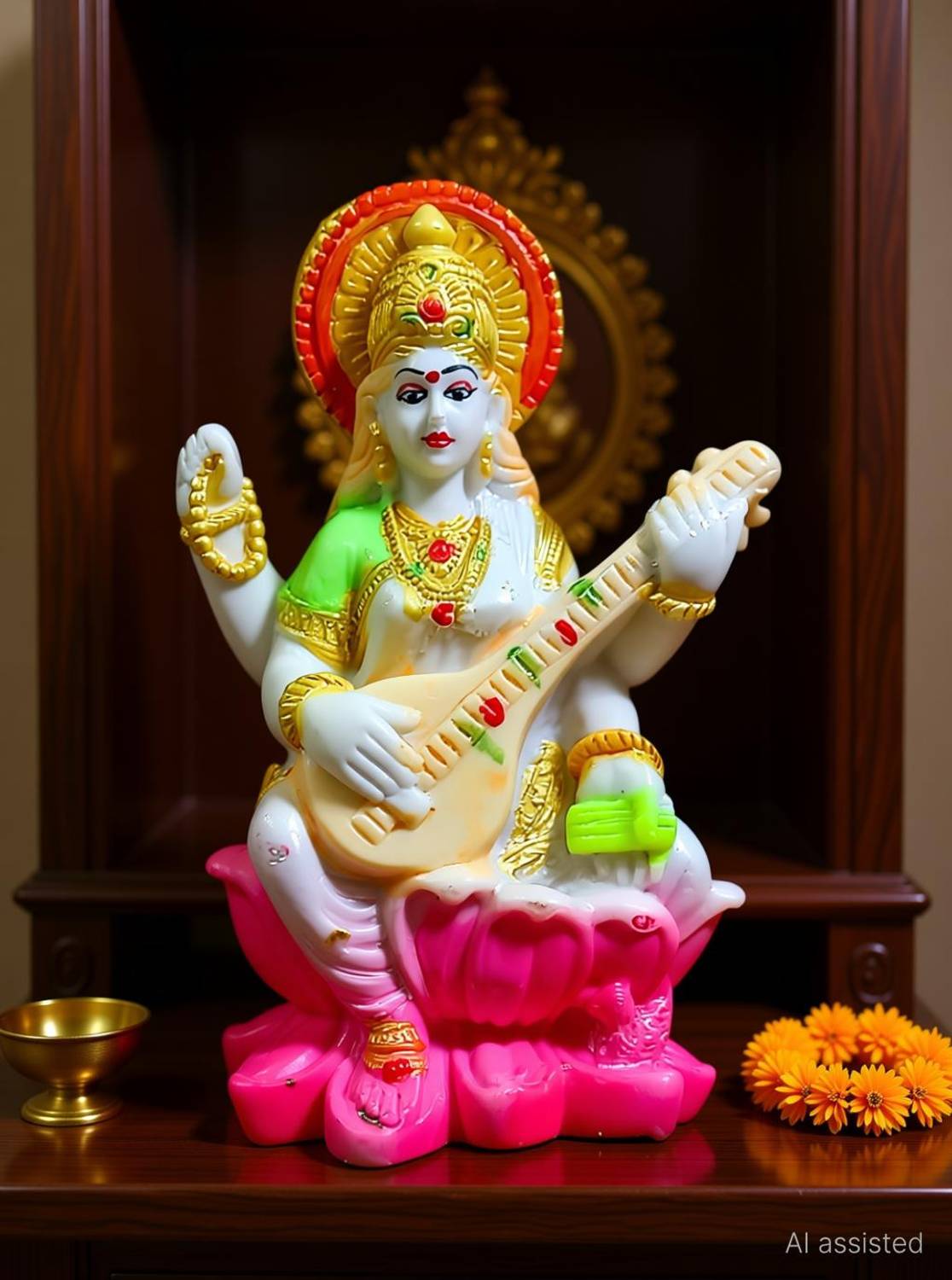 ATUT Saraswati idol for Home temple in Medium size Decorative Showpiece  -  16 cm