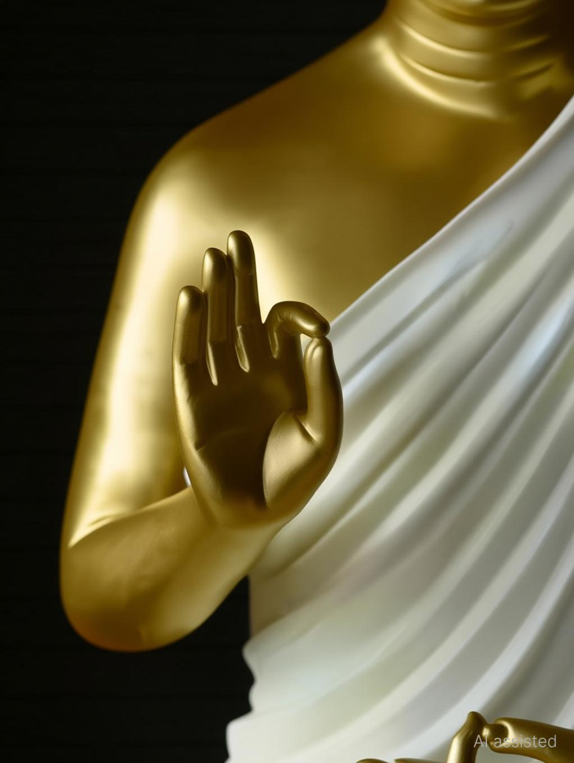 Image of Vihaan Creation Buddha Statue, Gold and White, 15 Inch Sitting Position Decorative Showpiece - 38 cm