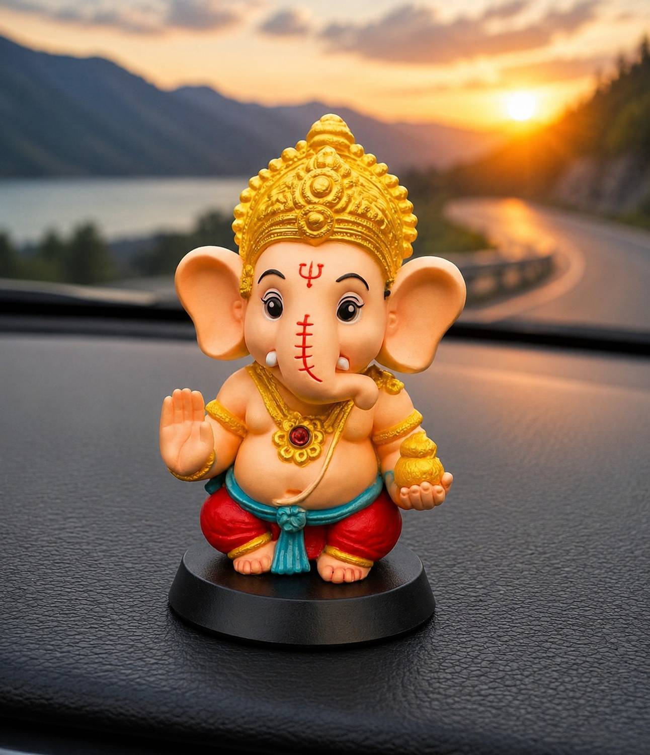 Tendyzonal Ganesha Car Dashboard Decorative Figurine Decorative Showpiece - 11 cm