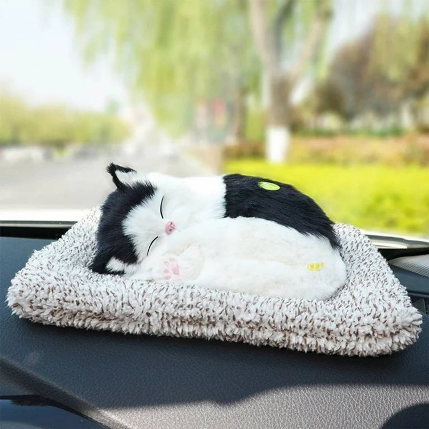 Beyondecor Sleeping Cat Design Showpiece,Toy With Meow Sound For Car & Table Decorative Showpiece  -  5 cm