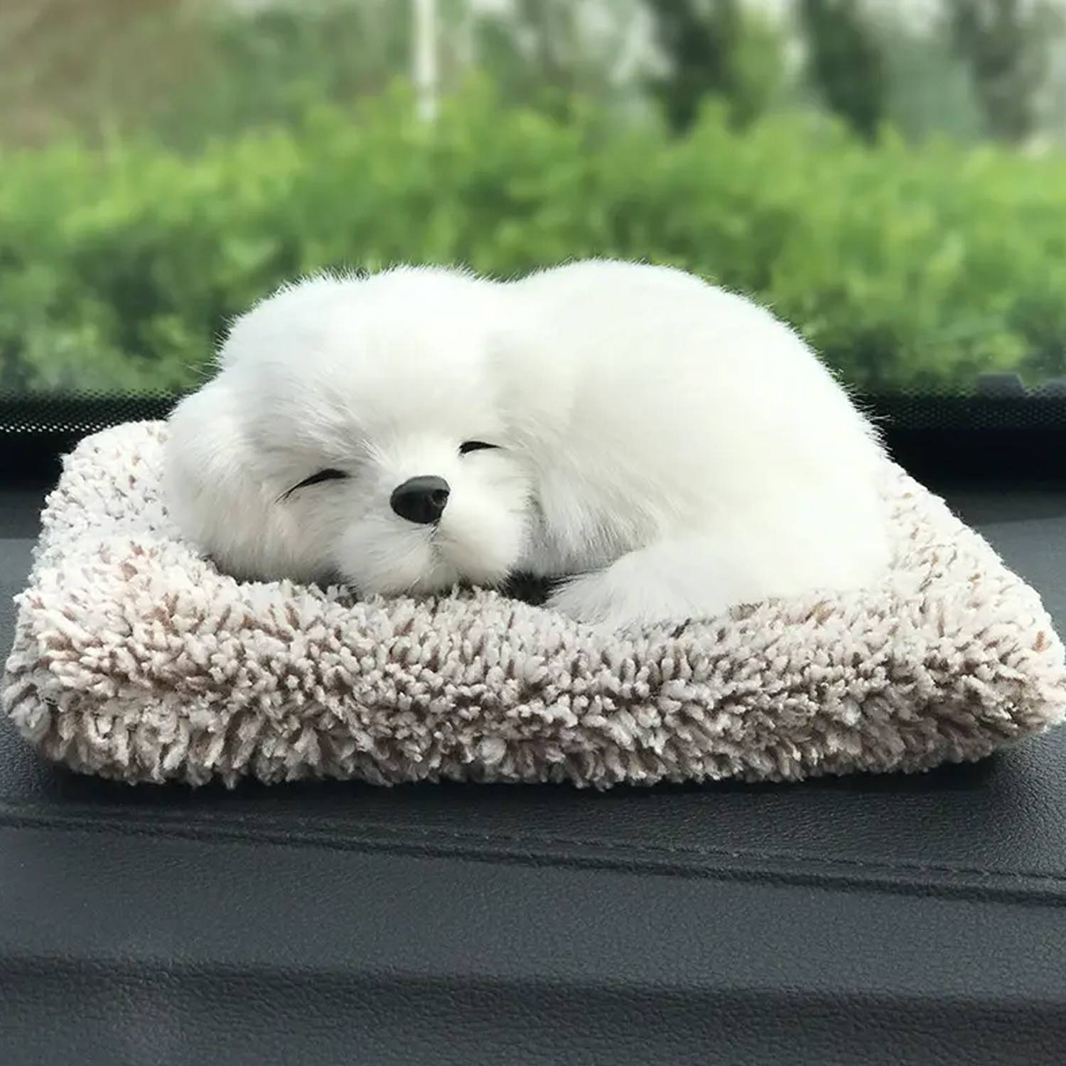 Ascension Sleeping Cute Dog for Car Dashboard Home Decor Carbon Toy Simulation Dog Car Decorative Showpiece  -  18.5 cm