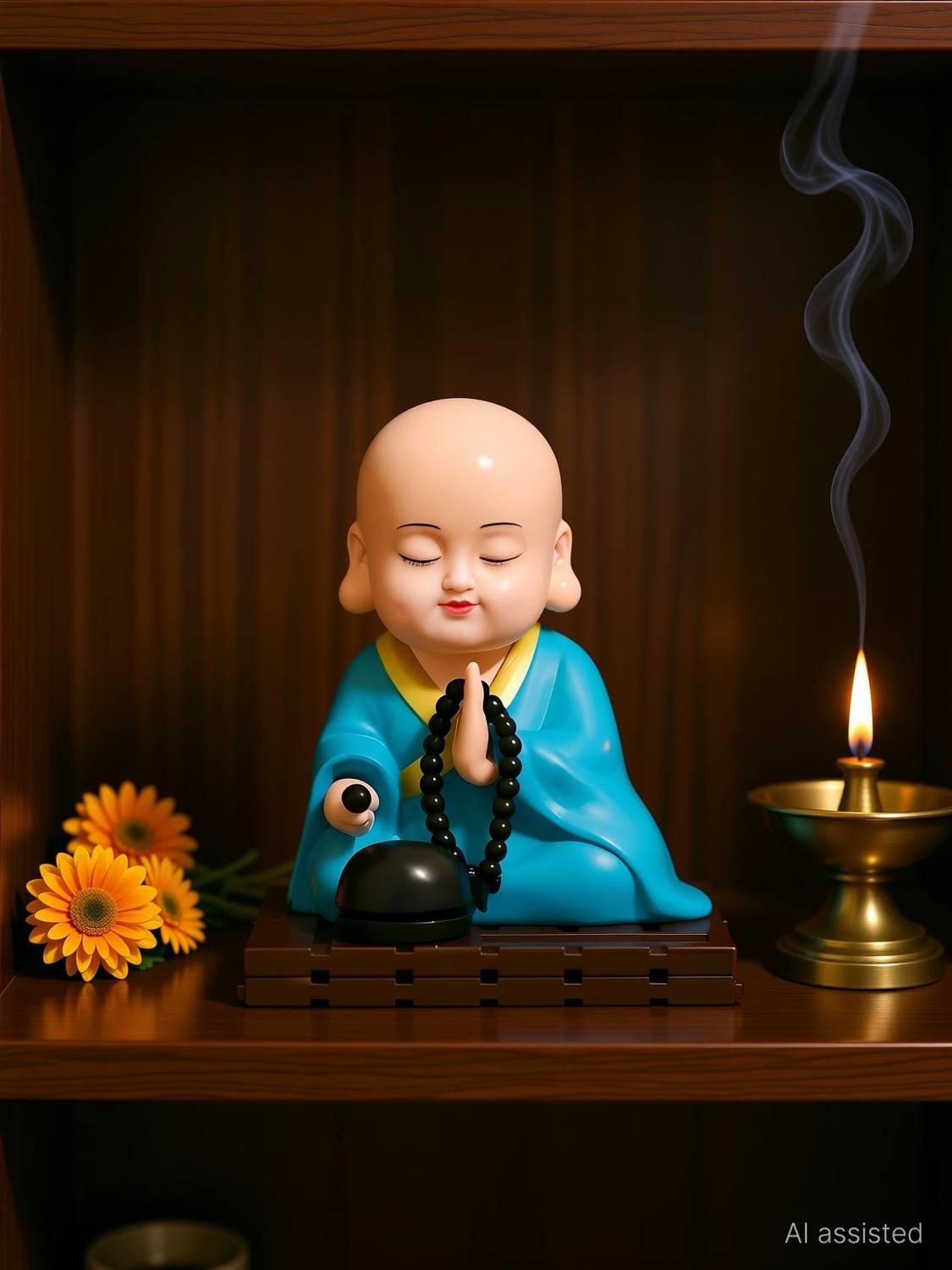 sculpmart Solar Buddha Moving Head & Hand For Car & Home With Auto ON/OFF With Light Decorative Showpiece  -  10 cm