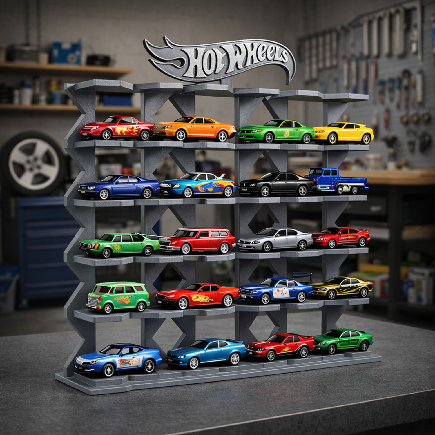 Image of DDan Toy Cars Collection Display Rack- Grey (Hot Wheels Compatible) Decorative Showpiece - 24 cm