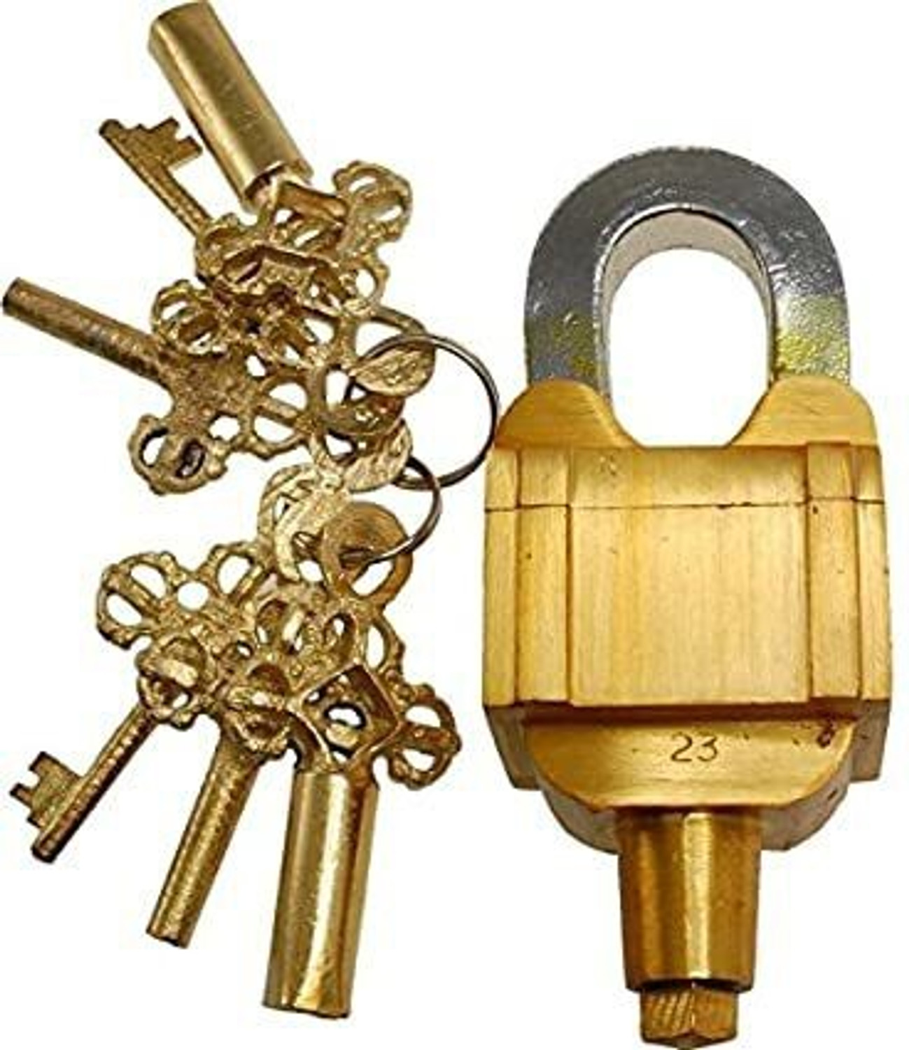 Image of SMW Home Garden Brass Finish 6 Key Square Trick Puzzle Padlock with Keys Decorative Showpiece - 10 cm