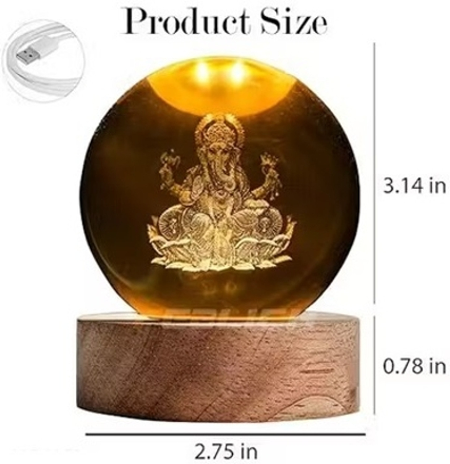 Image of PAYSTORE 3D Shiva Ganesha LED Crystal Ball Night Lamp Set Decorative Showpiece - 8 cm