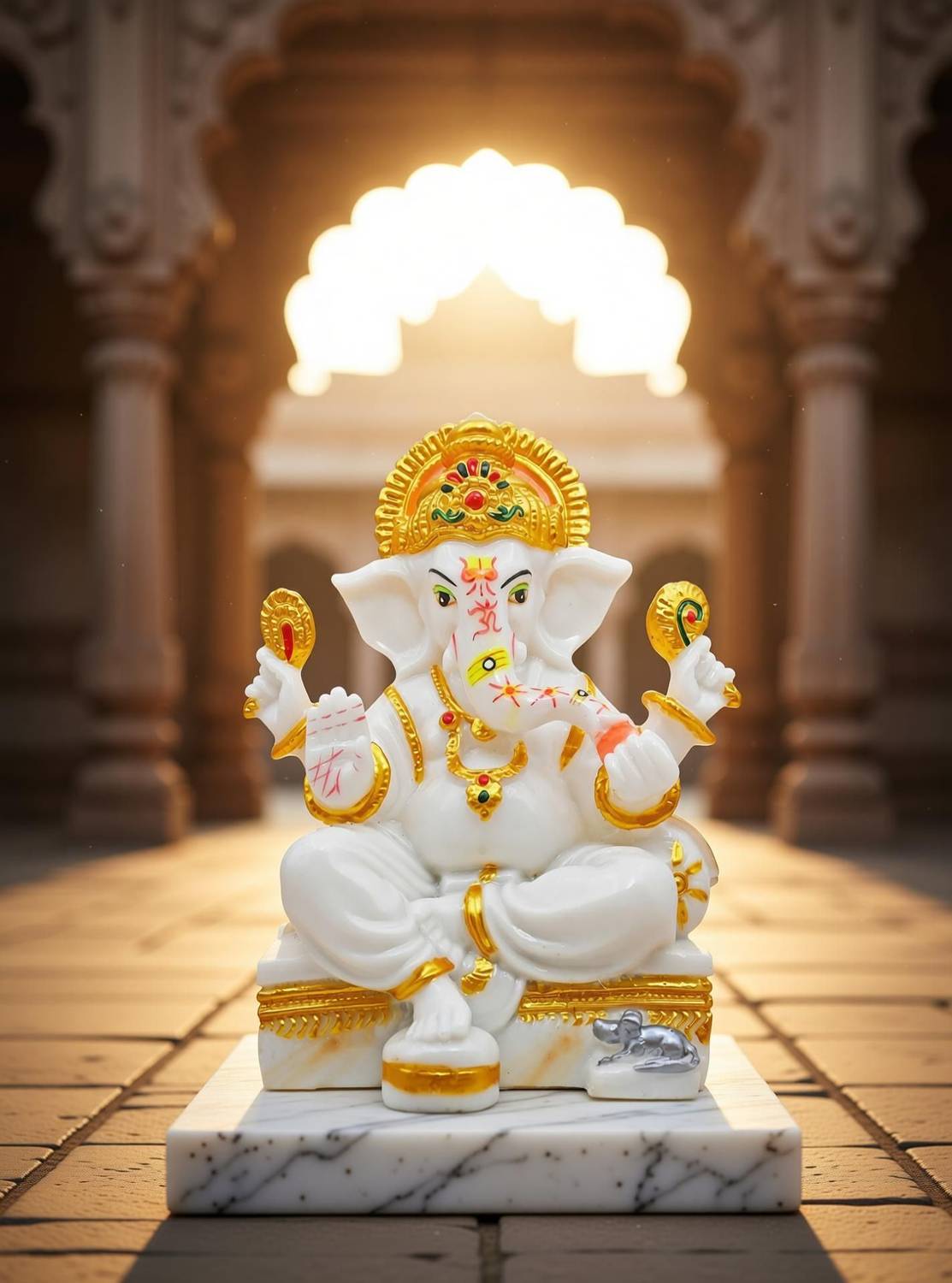 TRILOK Ganesh ji 8 inch White Decorative Showpiece - Image 5