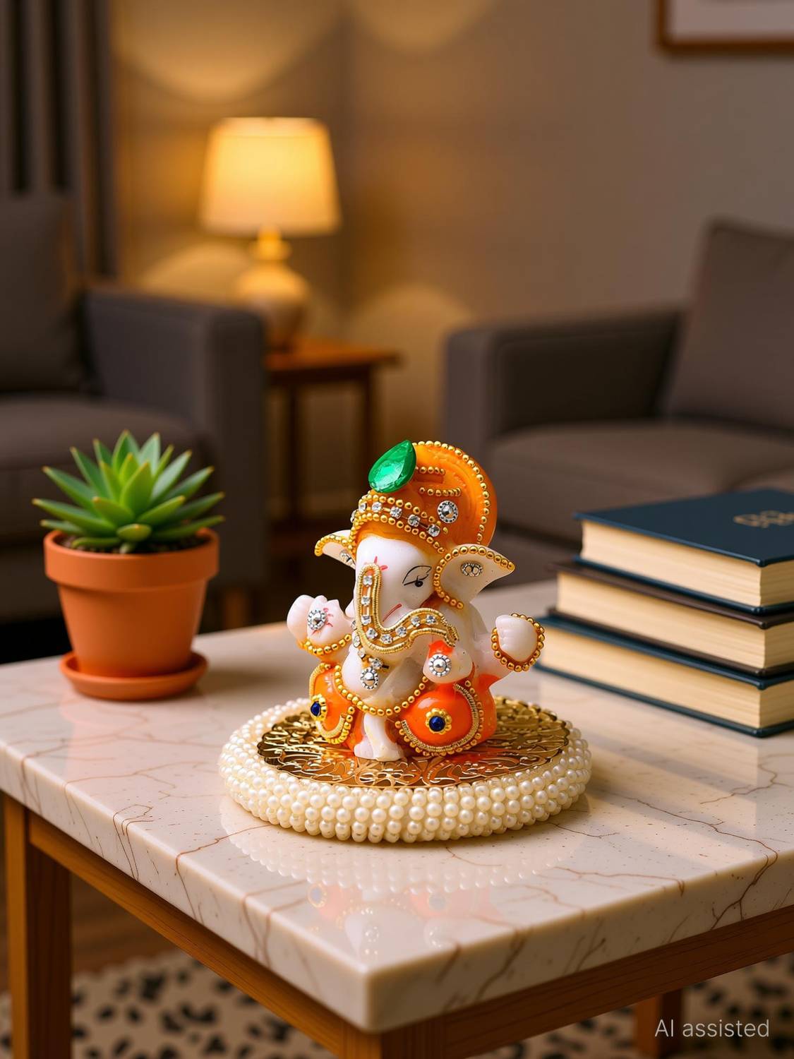 UniqueArt Lord Ganesha Idol Figurine Showpiece Hindu Polyresin Car Dashboard Decorative Showpiece - 8.75 cm