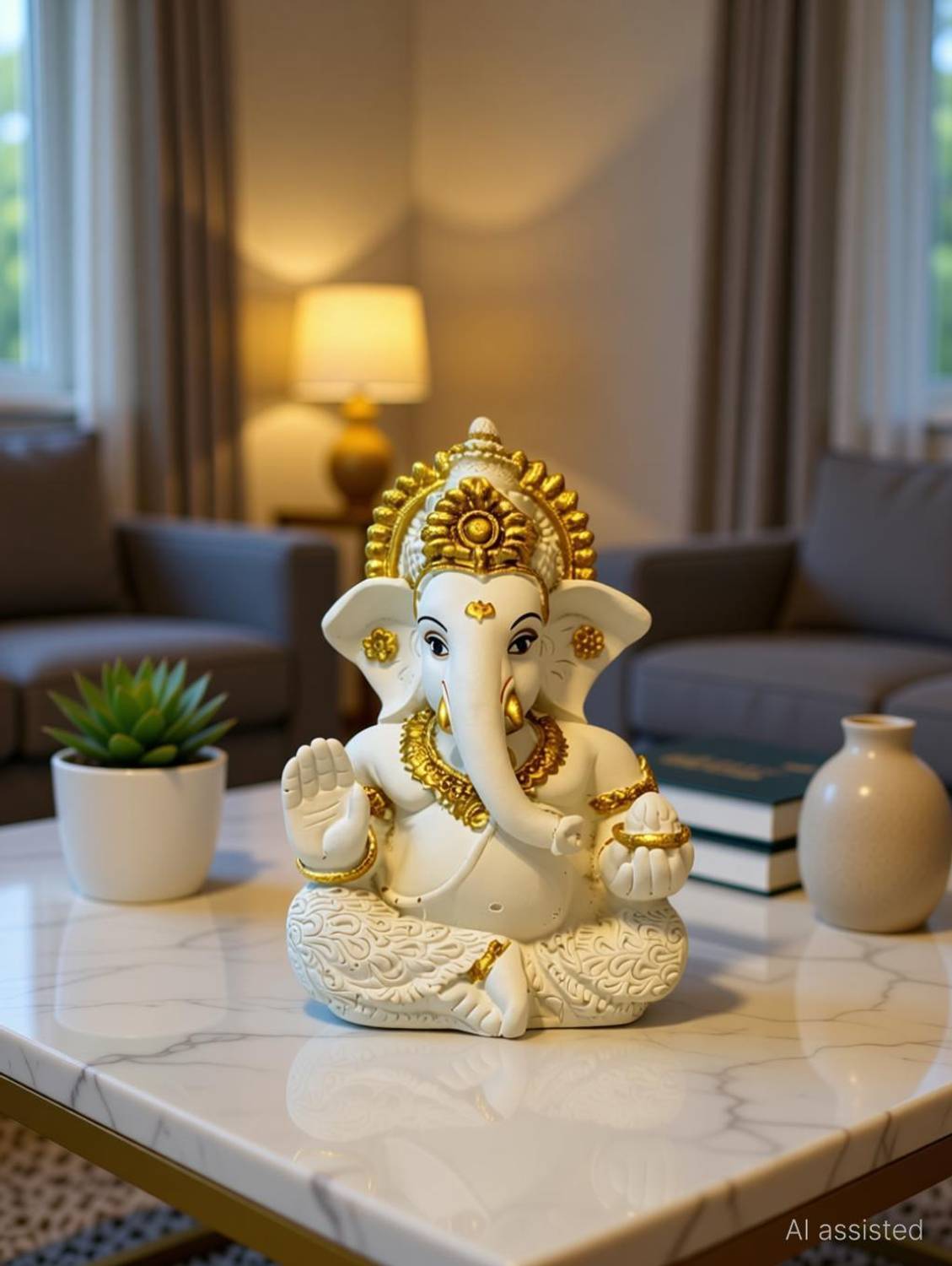 HOMESTA Resin Ganesha Idol | Car Dashboard Idol | Ganesha Murti Ganpati Idol Decorative Showpiece - 9 cm
