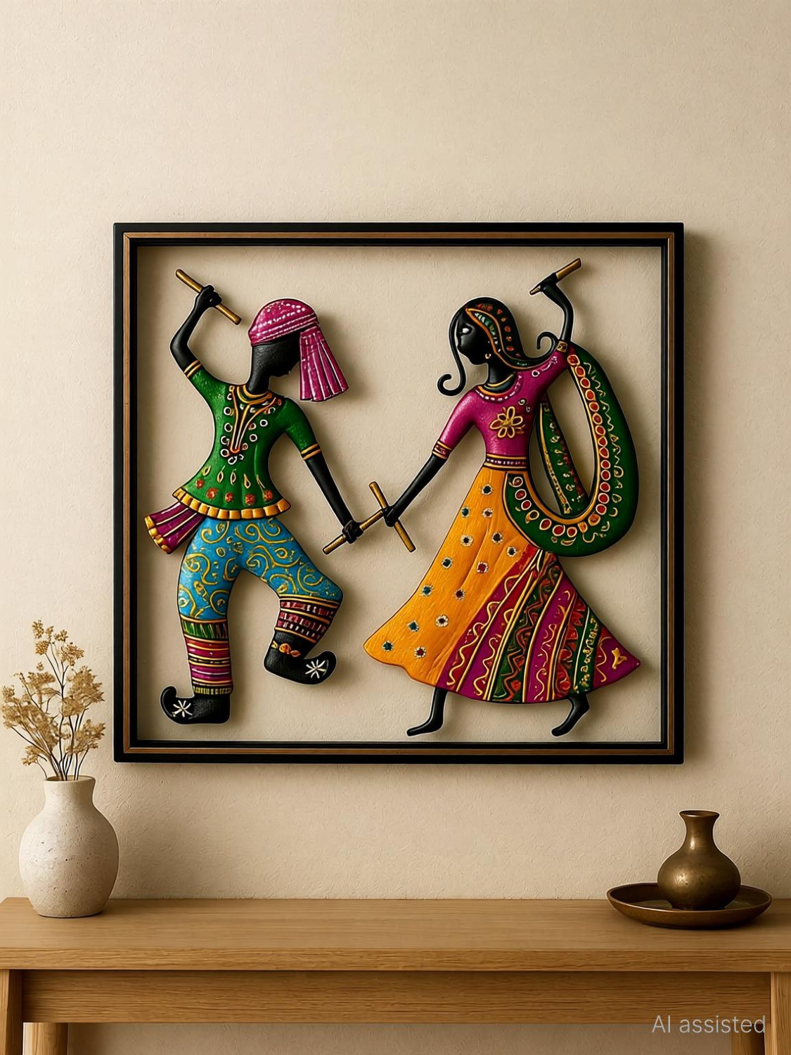 Image of ROYALCRAFTS Iron Wall Hanging - Dancing Couple Design Home & Office Decor (30x33 cm) Decorative Showpiece - 33 cm (Iron, Multicolor)