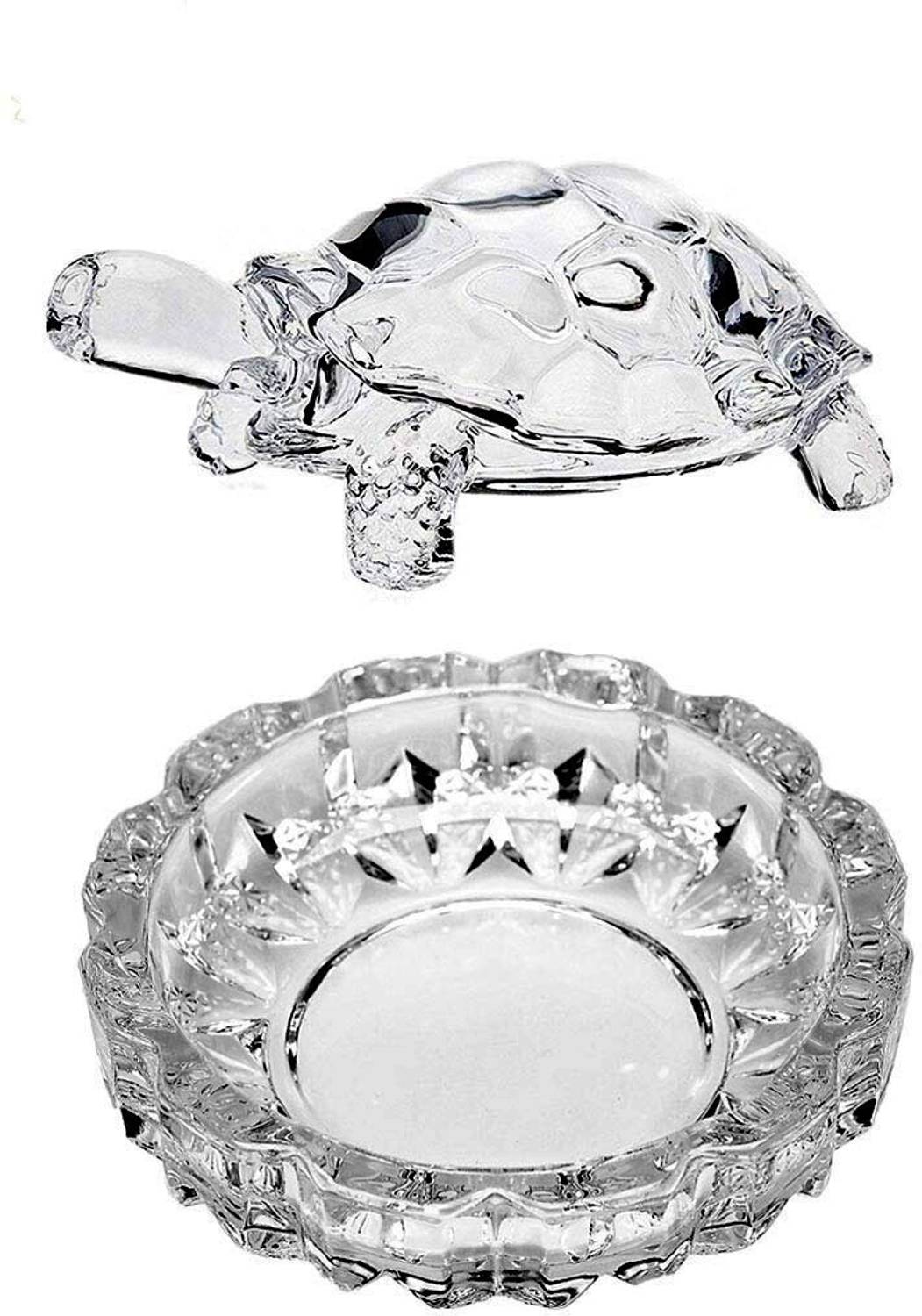 Aakriti Crystal Glass Turtle Tortoise with Pond Pot for Good Luck & Wealth Creation for Feng Shui and Vastu Best Gift Decorative Showpiece - 3.7 cm