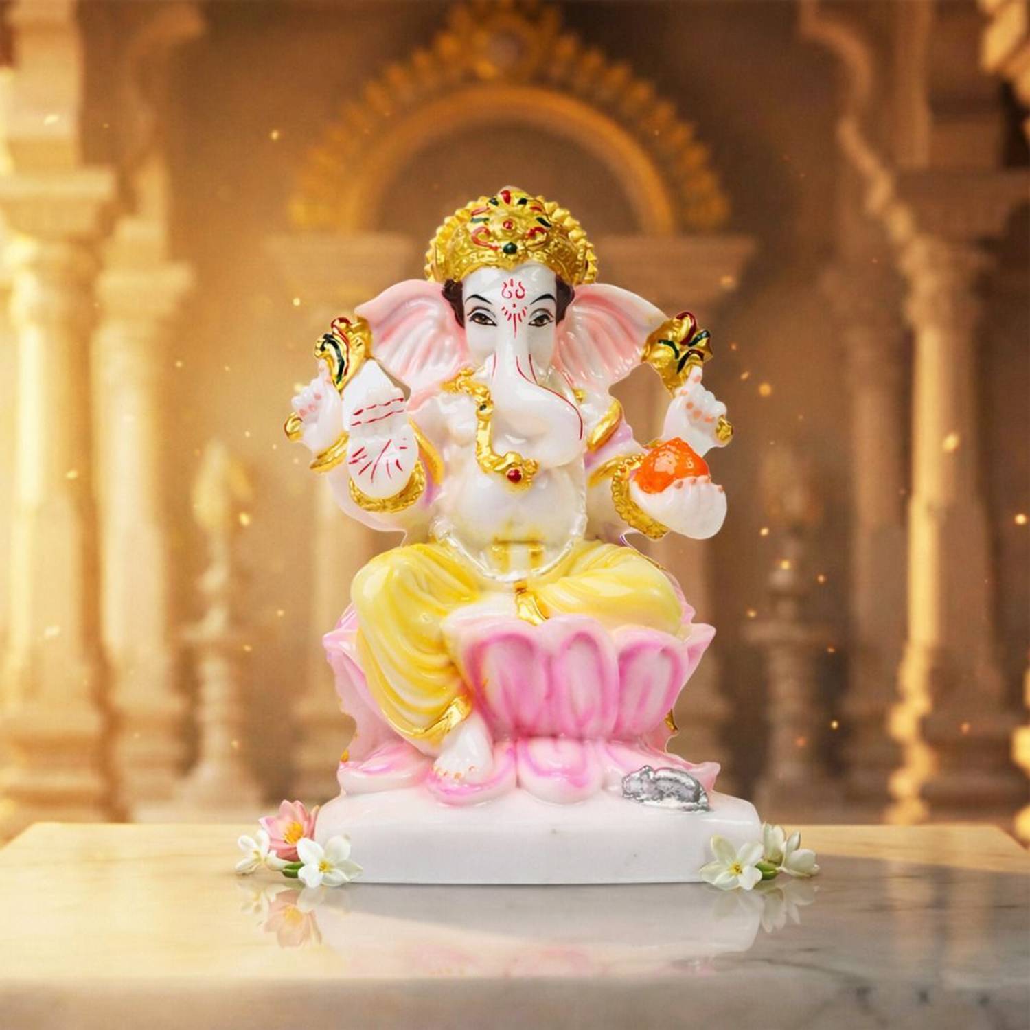 Devayam Shree Ganesh Ji | Marble Powder Murti for Home Mandir & Office | Height-17 cm, Decorative Showpiece - 17.1 cm