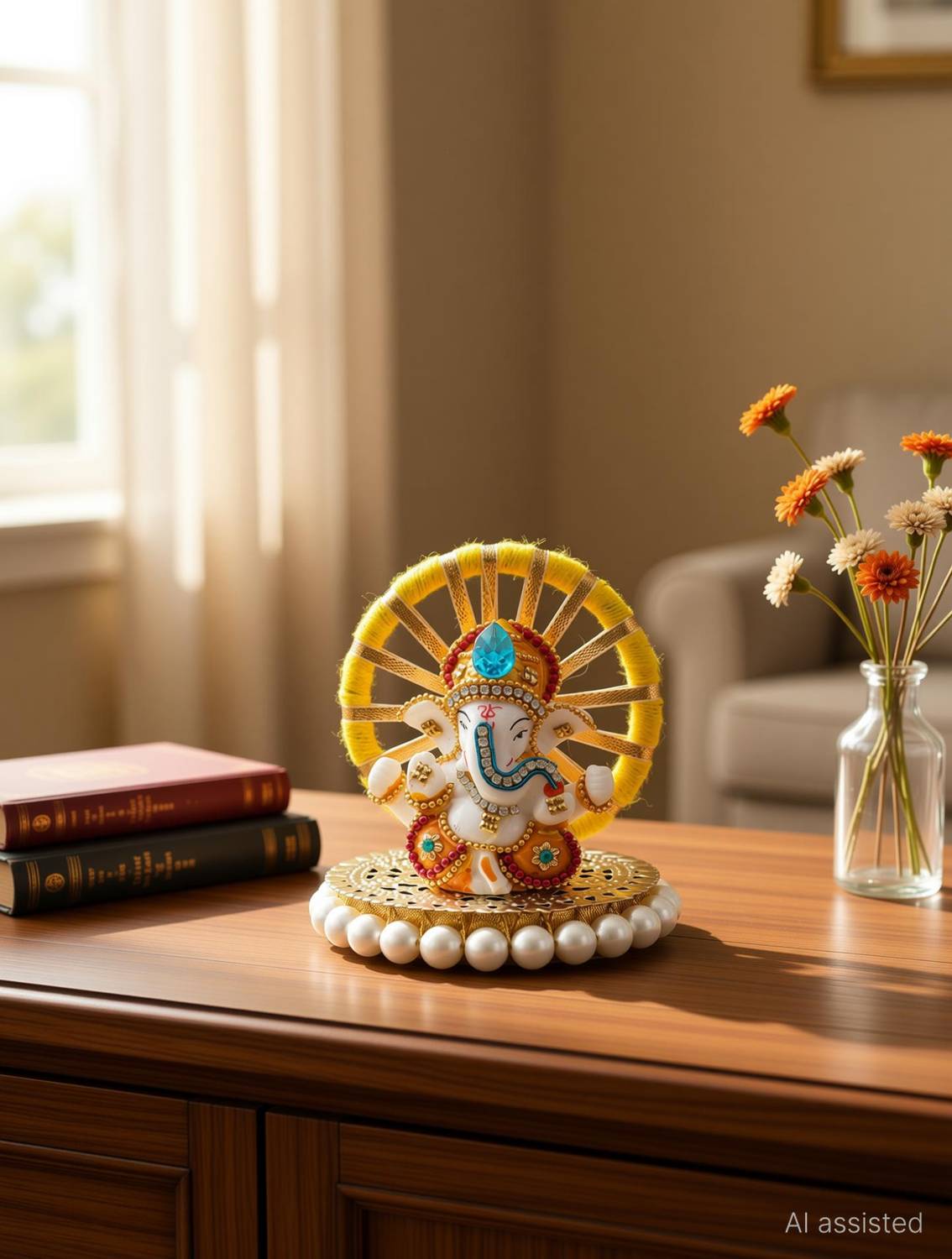 UniqueArt Lord Ganesha Idol Figurine Showpiece Sculpture Hindu Polyresin Car Dashboard Decorative Showpiece - 9 cm