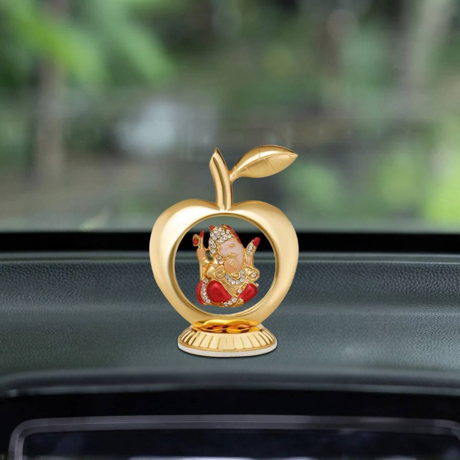 STARLIGHT Golden Apple Shape Pagdi Ganesh Idol | Table & Car Dashboard Showpiece Decorative Showpiece - 11.43 cm
