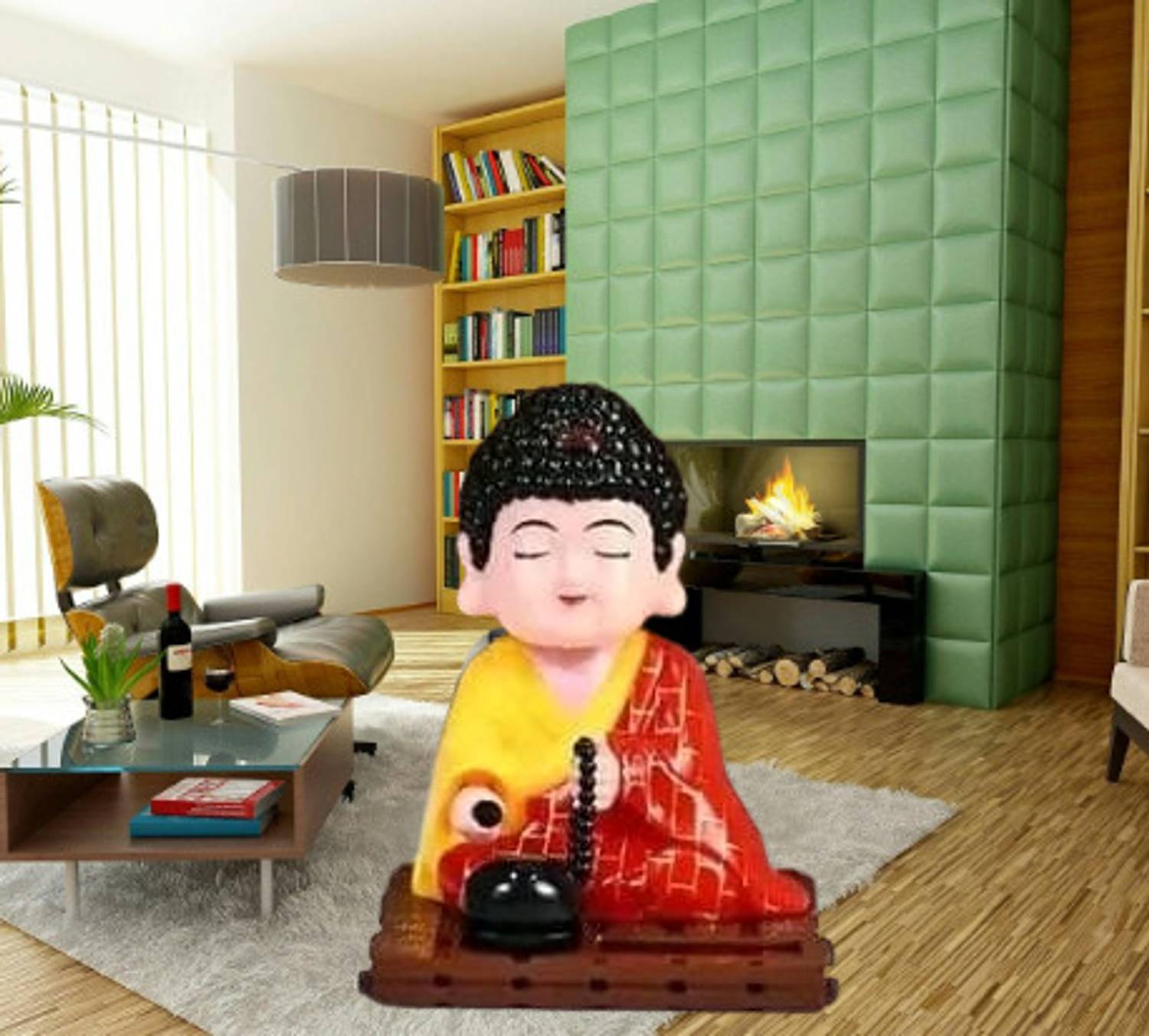 Casadecors Solar-Powered Moving Head Buddha Monk Statue For Cardashboard, Home & Office. Decorative Showpiece  -  10 cm