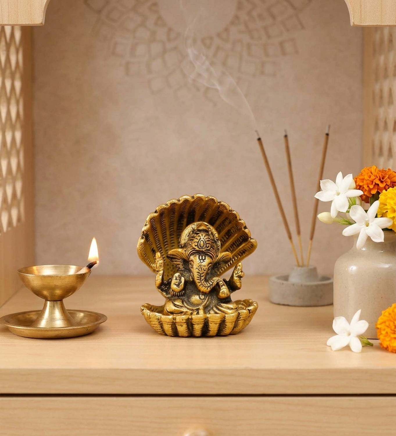 KridayKraft Ganesha Metal Statue,Ganpati for Home Decor & Pooja,Religious idol Figurines Decorative Showpiece - 10 cm