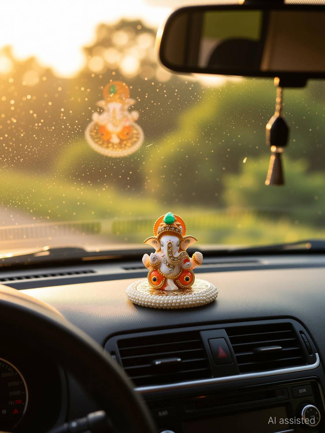 UniqueArt Lord Ganesha Idol Figurine Showpiece Hindu Polyresin Car Dashboard Decorative Showpiece - 8.75 cm