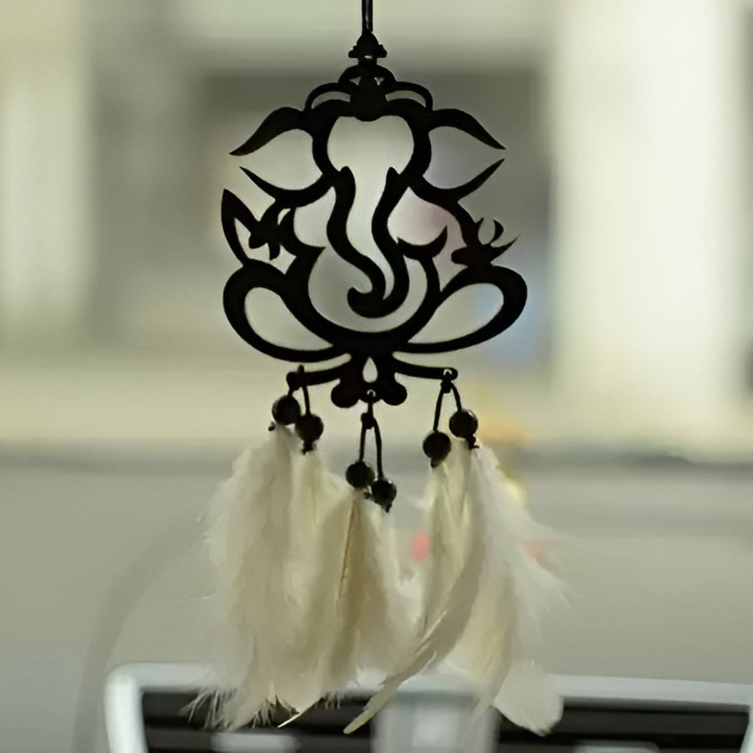 Pixel Craft Dream Catcher Ganesha Glossy Black Acrylic | Positive Energy | Car & Home Decor Decorative Showpiece - 13 cm