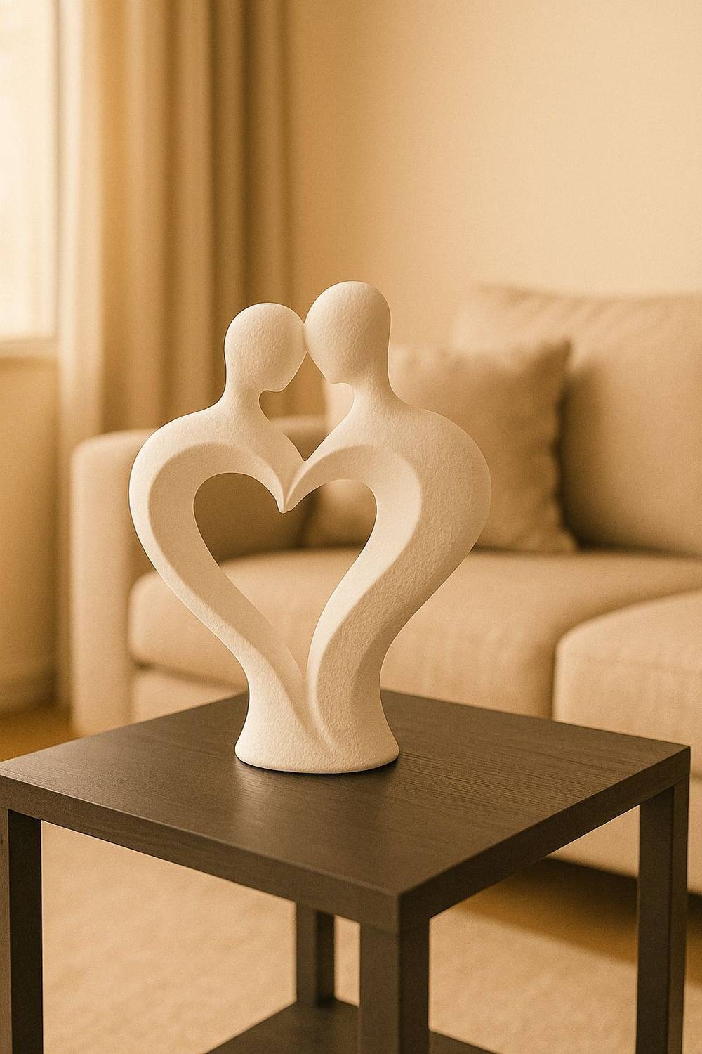aabco White Heart Couple Figurine for Calm and Minimal Interior Decorative Showpiece  -  19 cm