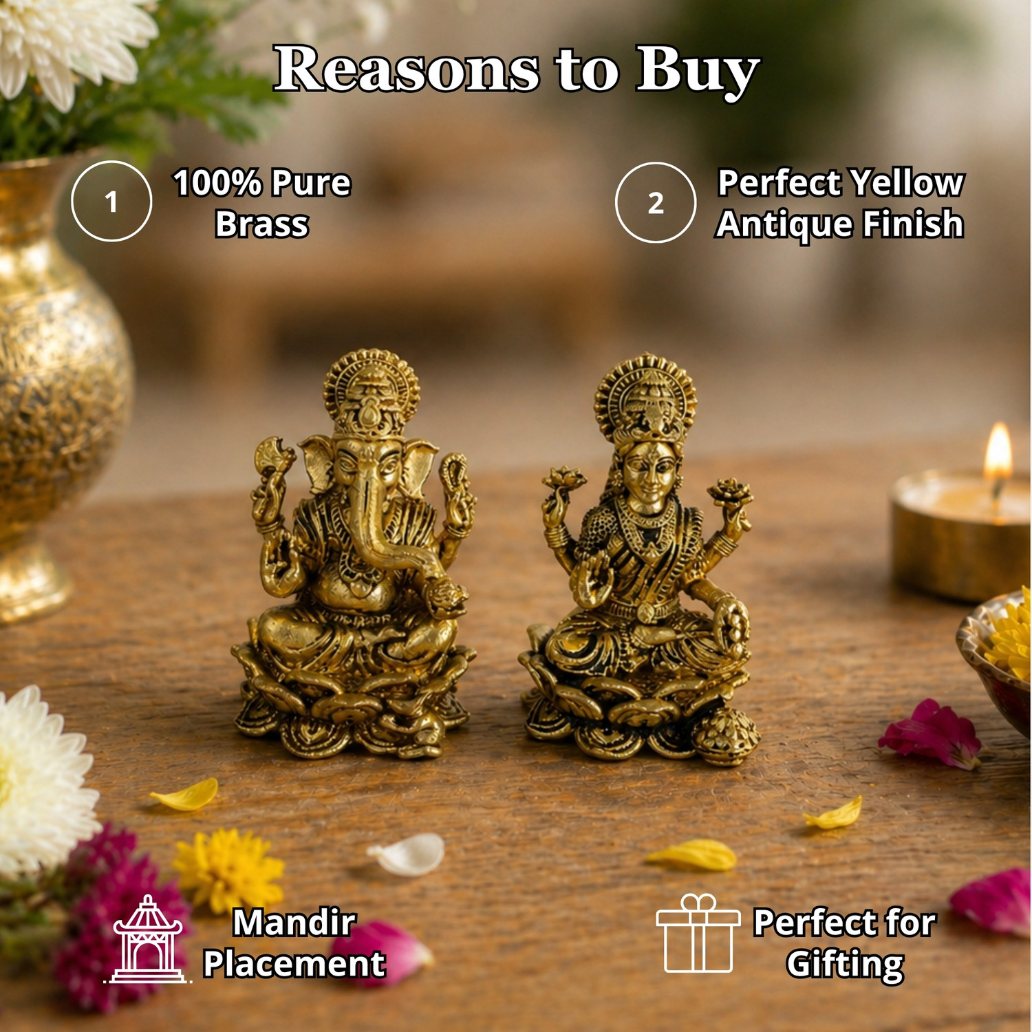 Image of Aakrati 100% Brass Laxmi Ganesh Idol | Religious Decor & Gift Decorative Showpiece - 3.04 cm (Brass, Yellow)