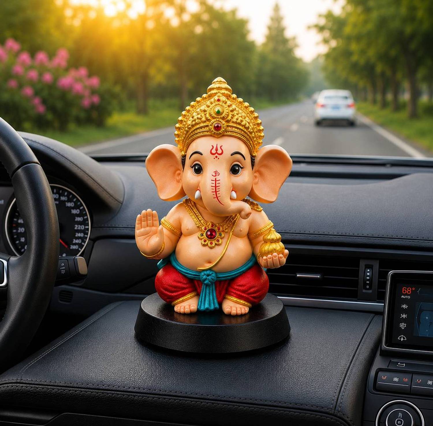 RuchikaTrends Showpiece & Car Dashboard - 11 cm (Plastic, Gold) Decorative Showpiece  -  11 cm