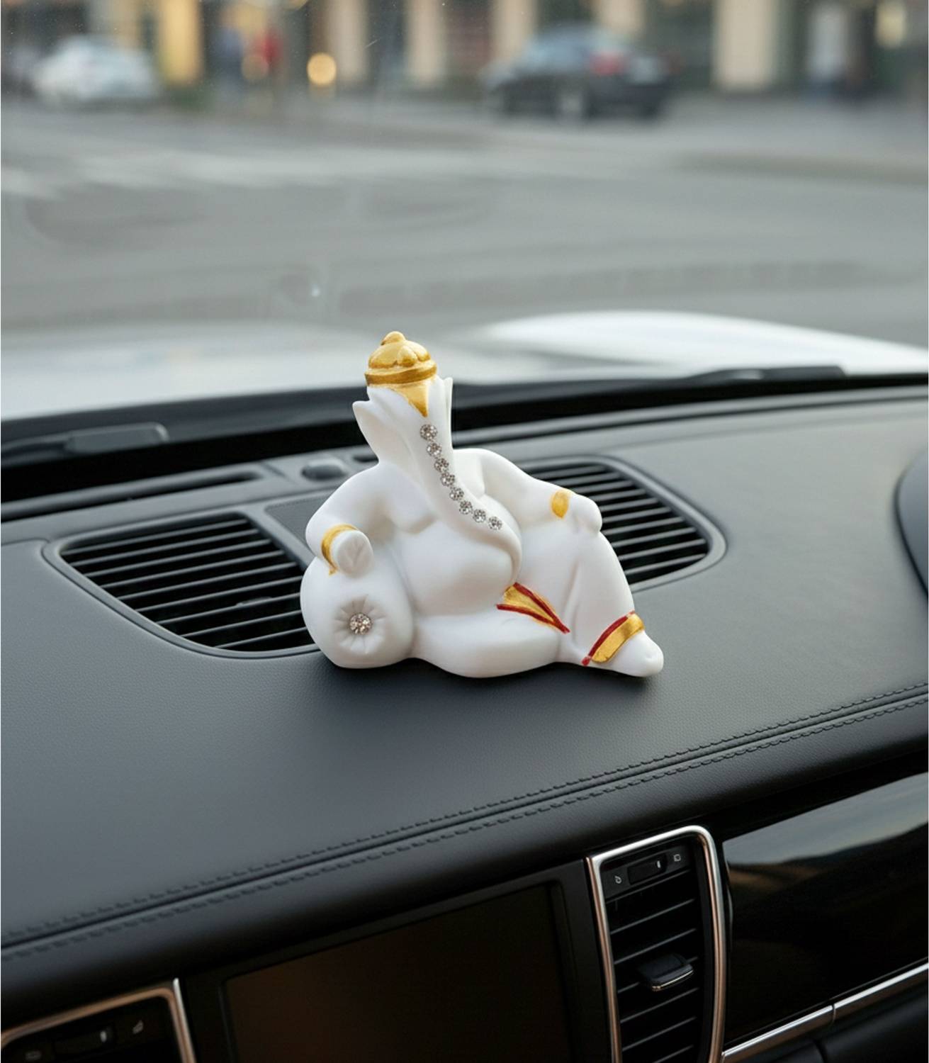 YEWISH Lord Ganesha Idol, 2.3 Inch, Traditional Style, Marble Finish, for Car Dashboard Decorative Showpiece  -  6 cm
