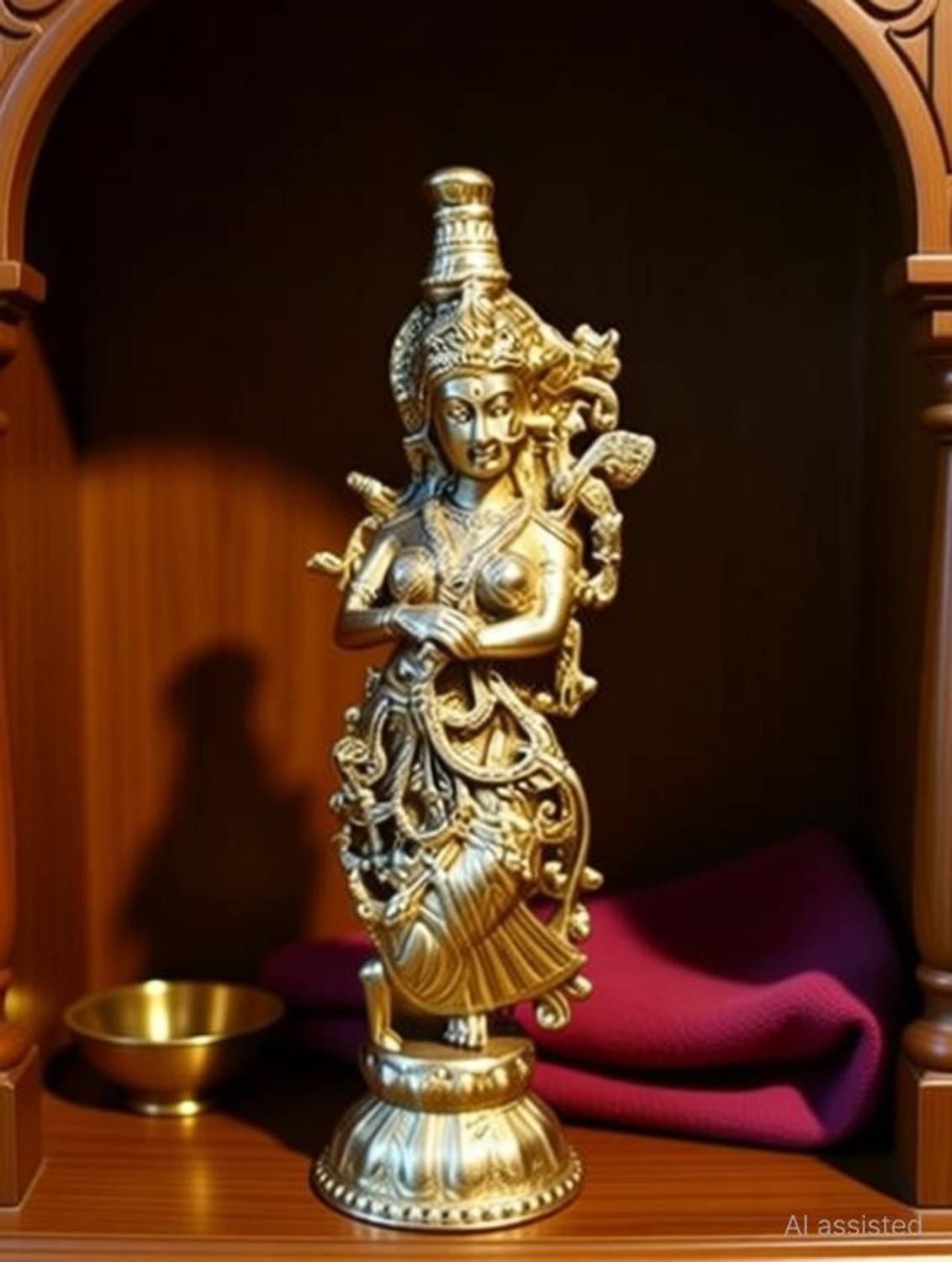 Aakrati Divine Brass Radha Rani Idol By Aakrati | Brass Radha Rani Murti Decorative Showpiece - 15.74 cm