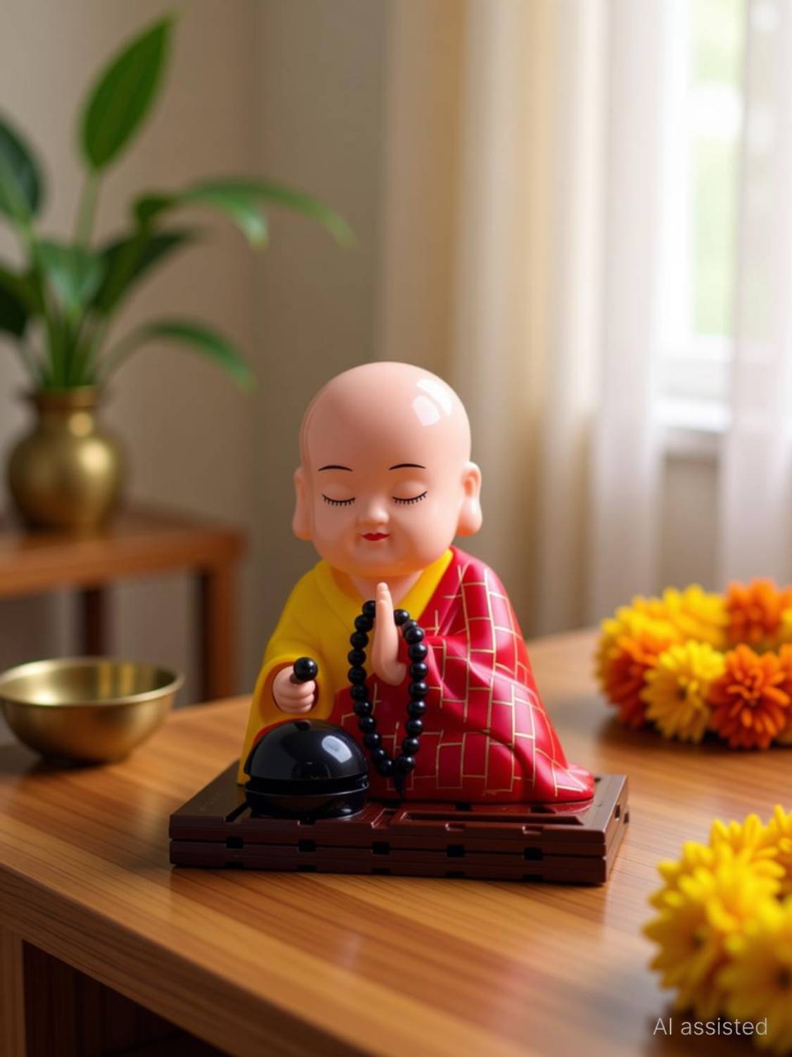 CLASSY CORNERS Solar Buddha moving hand AND Head for office, home showpiece. Decorative Showpiece - 5.5 cm