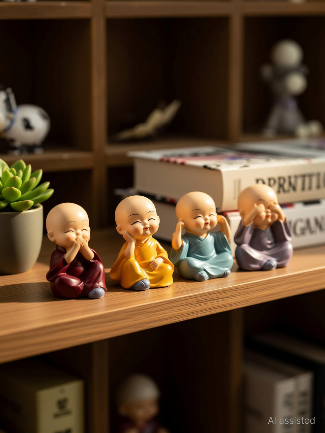 Image of Little Corners Set of 4 Baby Monk Buddha Figurines for Car Dashboard| Home Decor| Office Decor| Decorative Showpiece - 5 cm