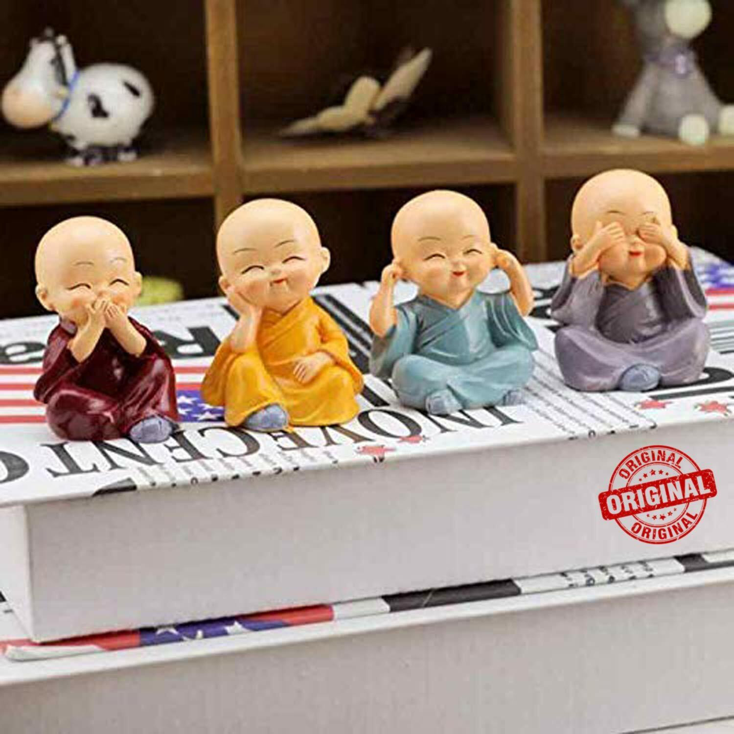 Image of Little Corners Set of 4 Baby Monk Buddha Figurines for Car Dashboard| Home Decor| Office Decor| Decorative Showpiece - 5 cm