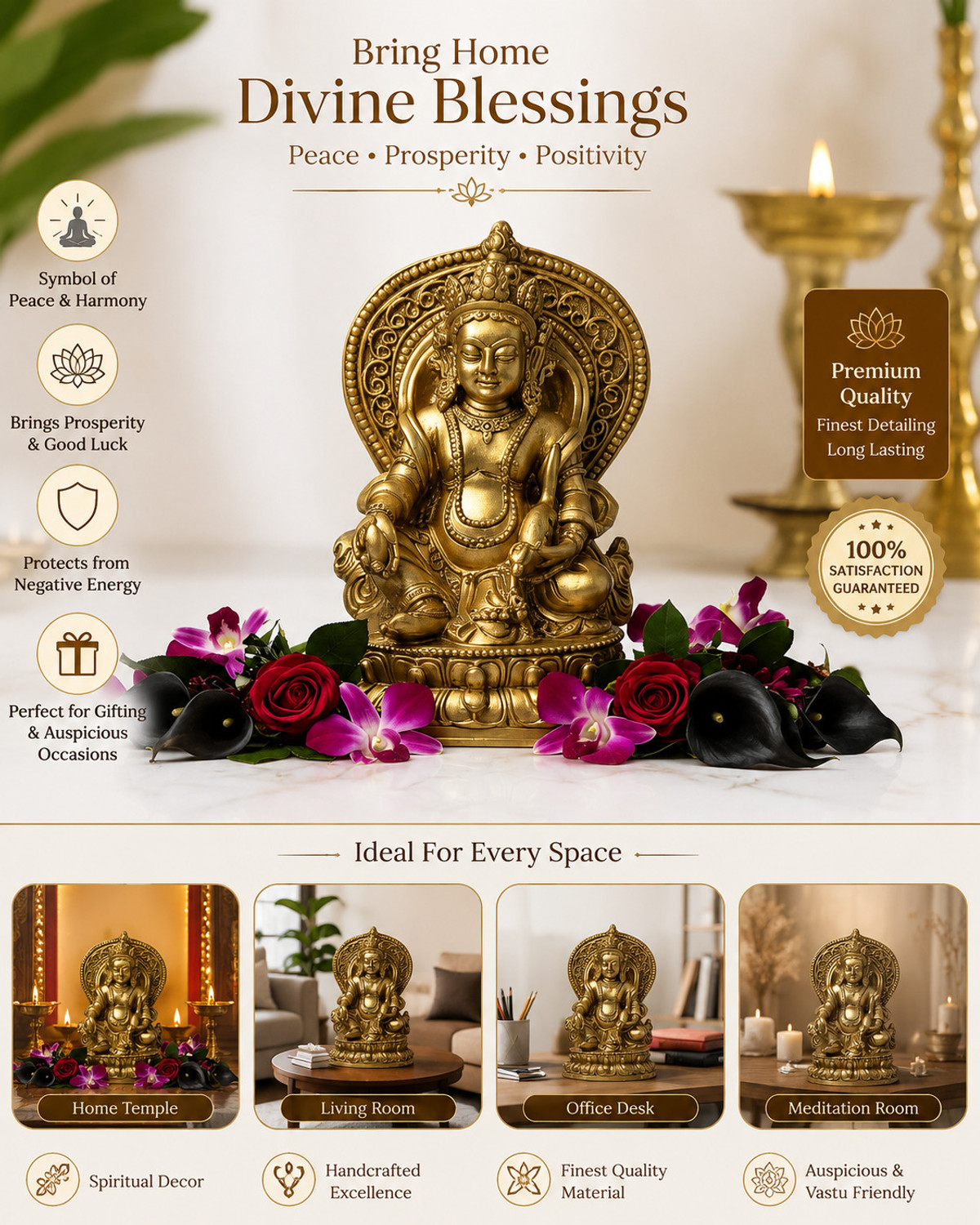 Image of Inara Creation Kuber Idol Statue Murti for Home Vastu Puja Money Good Luck Decorative Showpiece - 6 cm