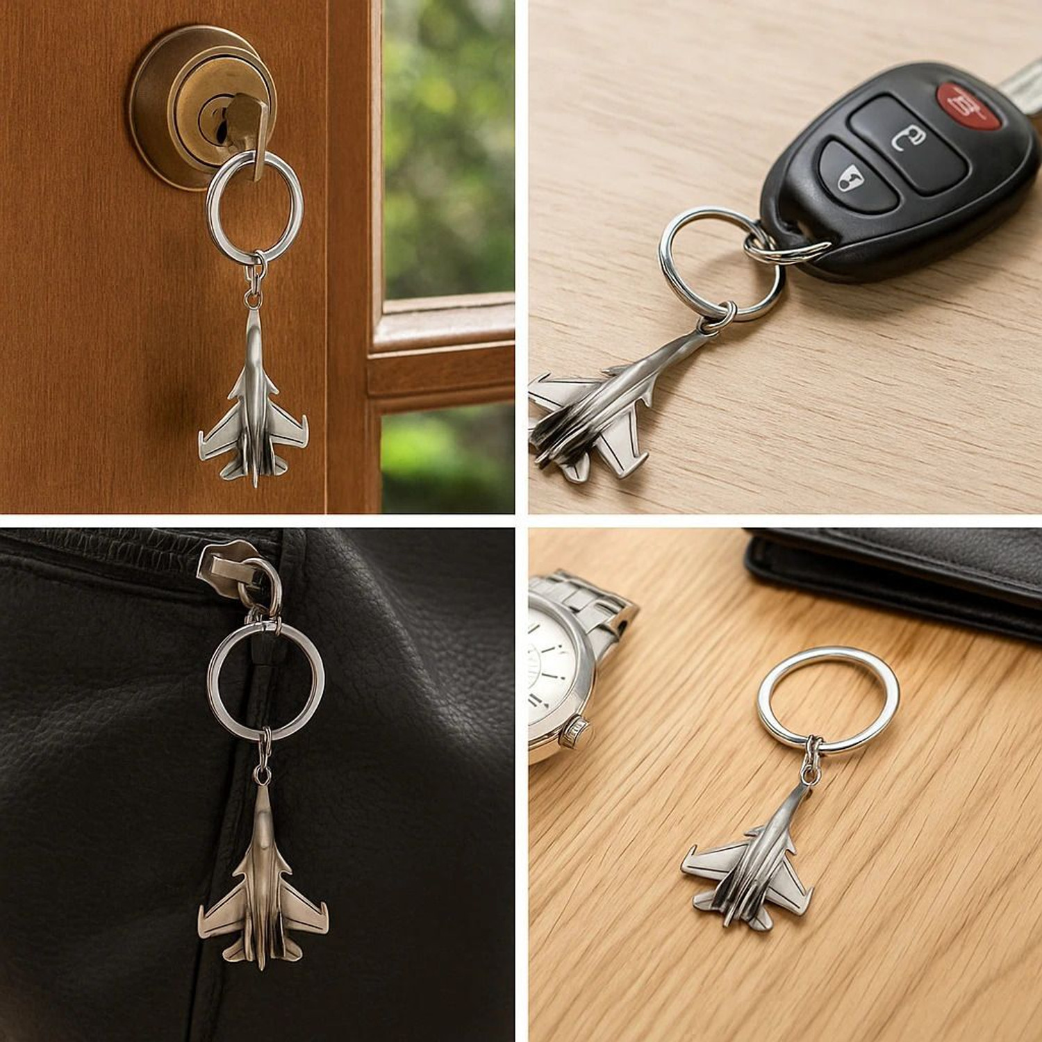 Image of Benares Souvenirs Fighter Aircraft Metal Keychain - Alloy Jet Keyring for Car, Bike, Bags Decorative Showpiece - 7 cm