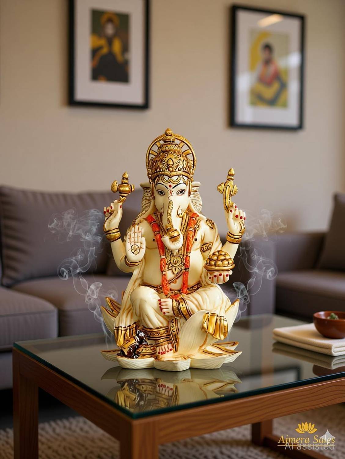 Ajmera Sales handcrafted Resin Ganesh JI idol For Pooja Decorative Showpiece - 17.78 cm