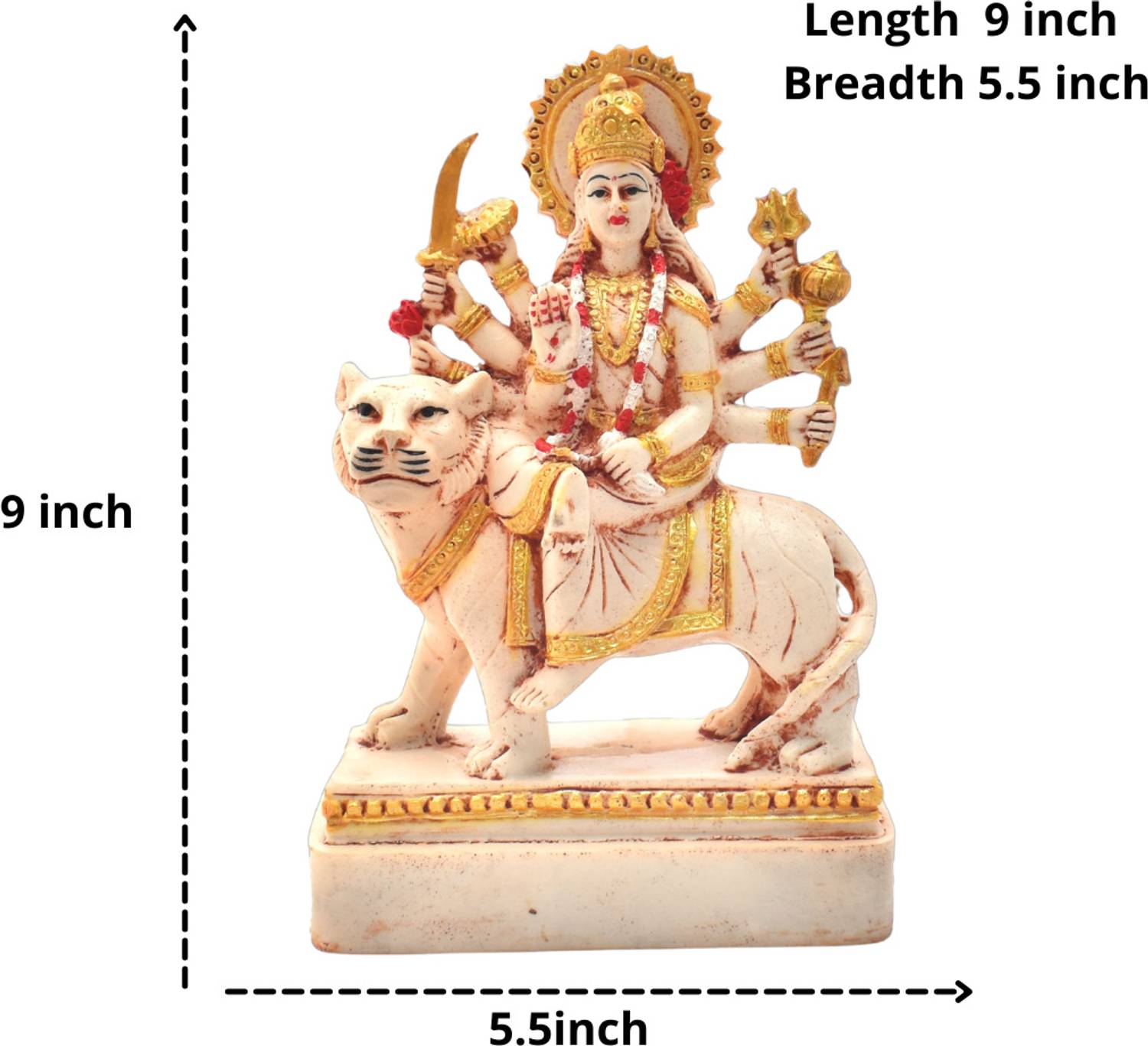 AccessoZone Premium Sherawali Maa Durga Marble Look Decorative Idol with Lion 9 Inch Decorative Showpiece  -  18 cm