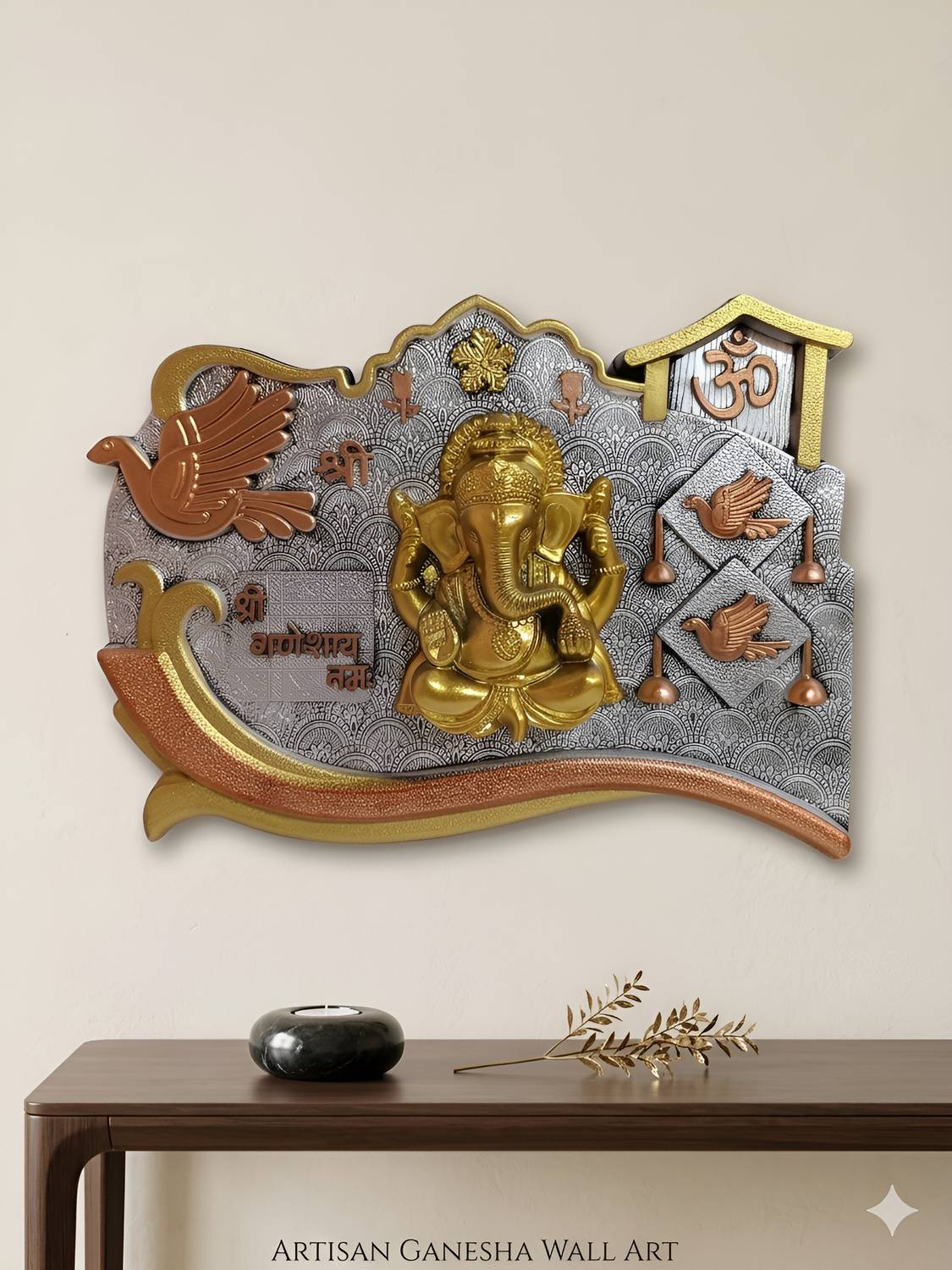 VCGOLD Lord Ganesha Wall Hanging Decor | Ganpati Wall Art for Home, Temple & Office Decorative Showpiece - 24 cm