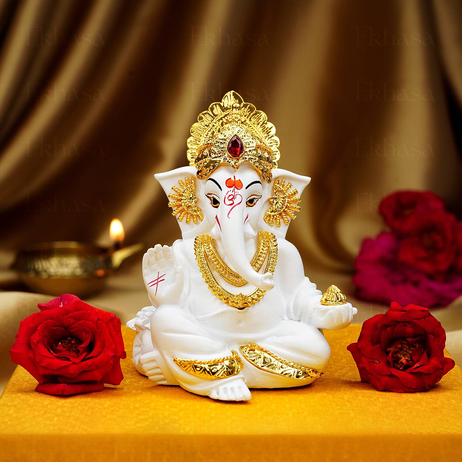 Ekhasa Ganesh Idol for Car Dashboard | Idols for Car Dash Board & Home Decor (White) | Decorative Showpiece - 8.3 cm
