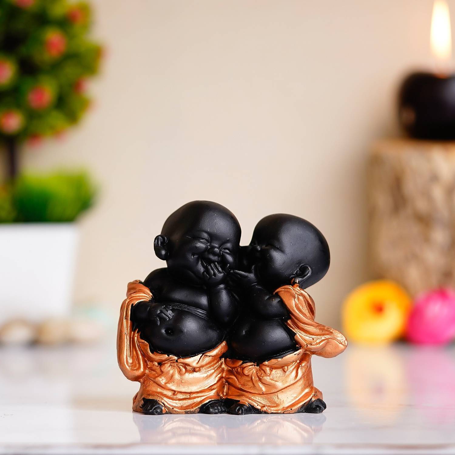 ArtofDot Handcrafted Resine Little Laughing Buddha Showpiece for Home and office Decorative Showpiece - 11 cm