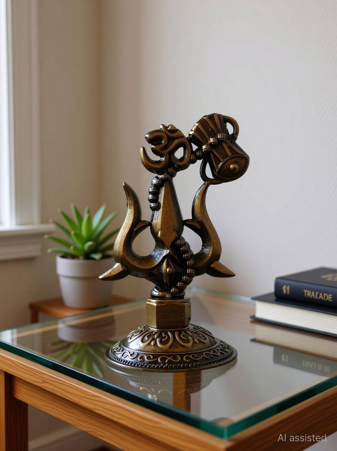 AADHAN TRADERS Shiv Trishul with Damru idol Decorative Showpiece Decorative Showpiece  -  7.5 cm