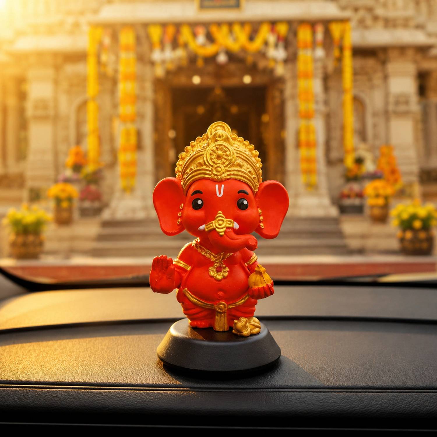 Jyotshika Golden Crown Ganpati Car Showpiece Decorative Showpiece  -  10 cm
