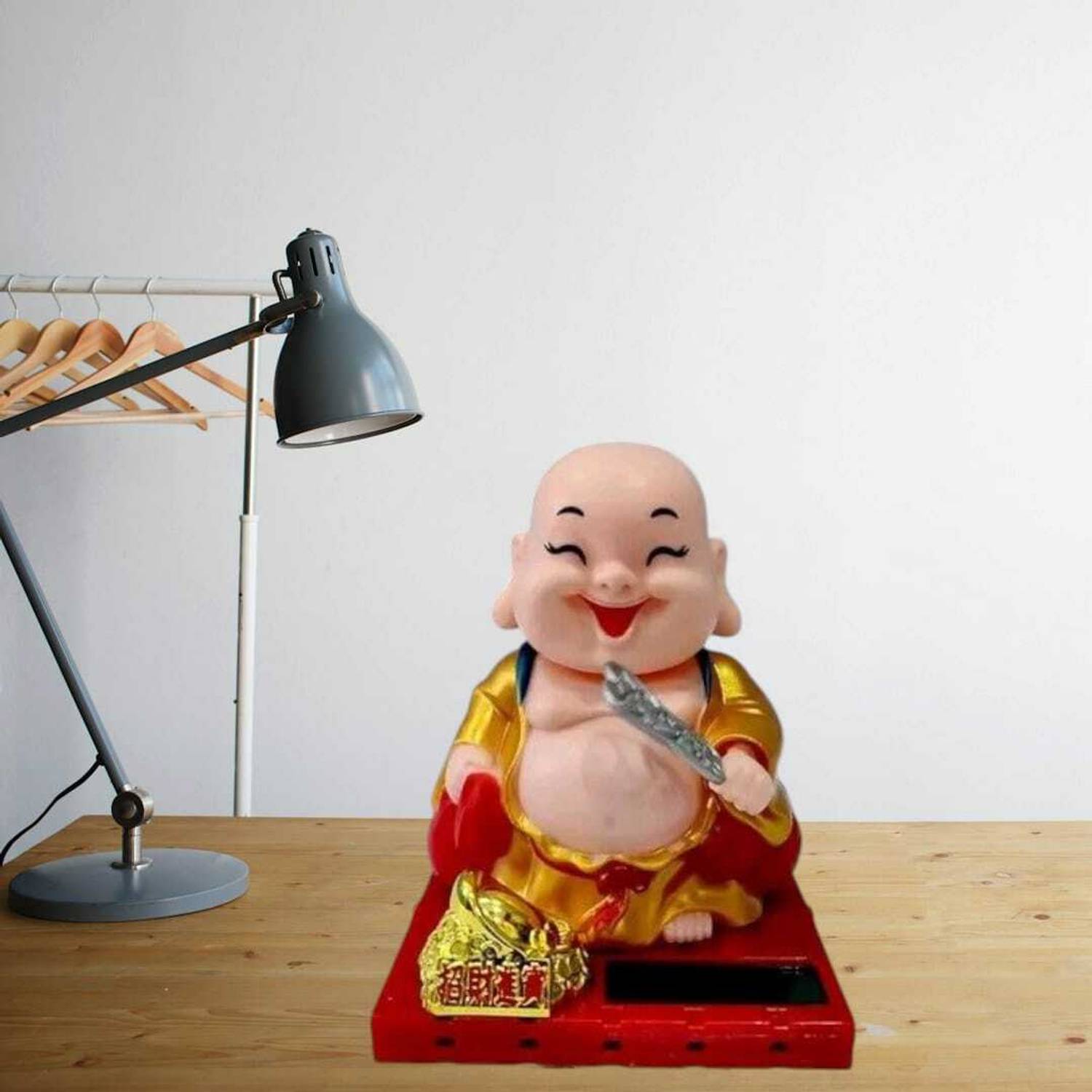 Casadecors Solar Fengshui Happy Man 9cm, Waving Hand for Home Decor, Office Decoration. Decorative Showpiece  -  9 cm