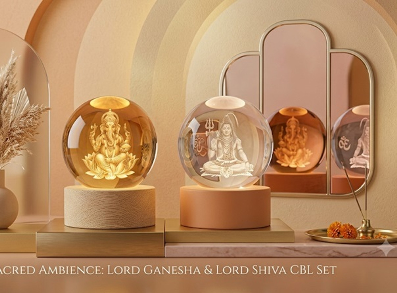 Image of PAYSTORE 3D Shiva Ganesha LED Crystal Ball Night Lamp Set Decorative Showpiece - 8 cm