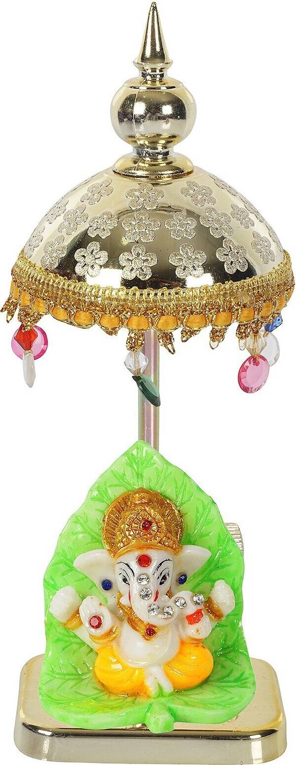 jagriti enterprise marble ganpati idol with gold plate umbrella for pooja, decor, car Decorative Showpiece - 20 cm