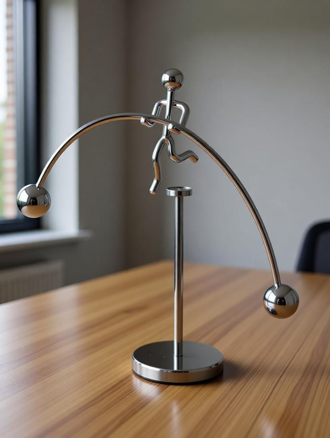 Image of Vaisag House Silver Single Feet Steel Pole Balancing Man Stress Relief Motion Toy Decorative Showpiece - 18 cm