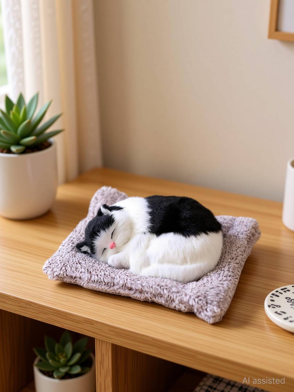 ALLAMANDAA Cute Sleeping Cat Plush Toy with Meow Sound, Gift for Kids Multi 1pc Decorative Showpiece  -  5 cm