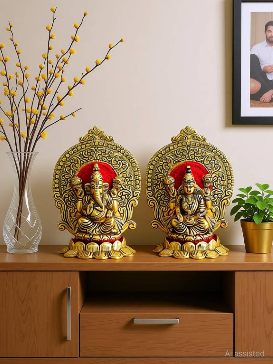 anil job works Laxmi Ganesh Murti Idol Set Gold Plated Lakshmi Ganesh Idols Showpiece Statue Diwali Puja Gifts | Blessing Laxmi Ganesh Brass Idol Statue | Diwali Gifts | Diwali Decoration Items | Puja Item | Showpiece Religious Gift Birthday Anniversary Decorative Showpiece - 17.5 cm
