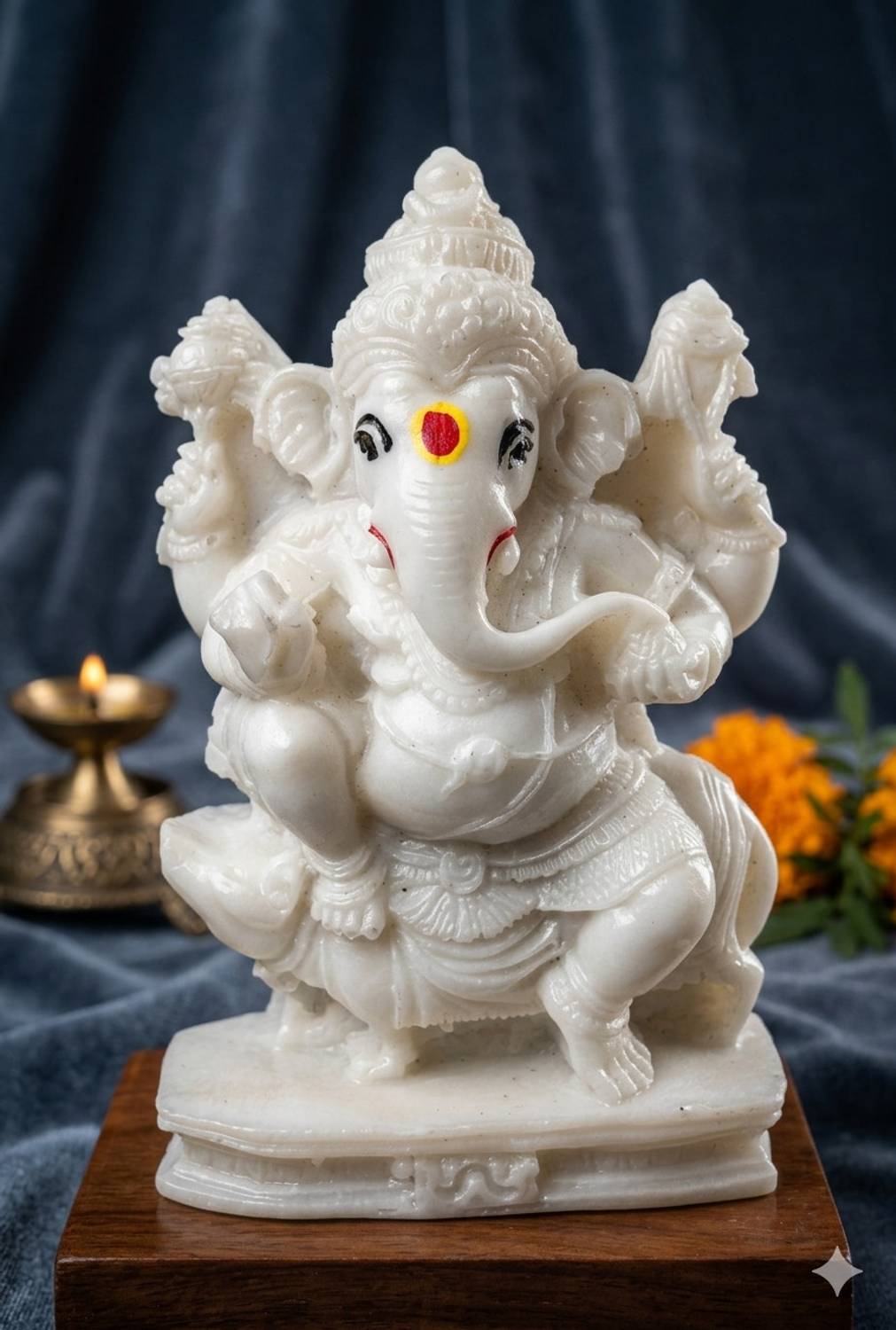hands of odisha Ganesha on Mushak Statue | White Marble Dust Ganpati Idol for Home & Desk Decor Decorative Showpiece - 8 cm