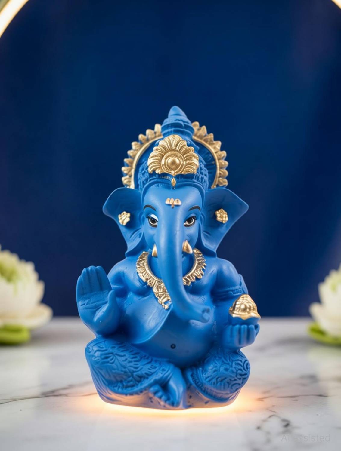 Miss Peach Auspicious Ganpati Bappa Murti for Car Dashboard, Mandir, Office & Living Room Decorative Showpiece  -  9 cm