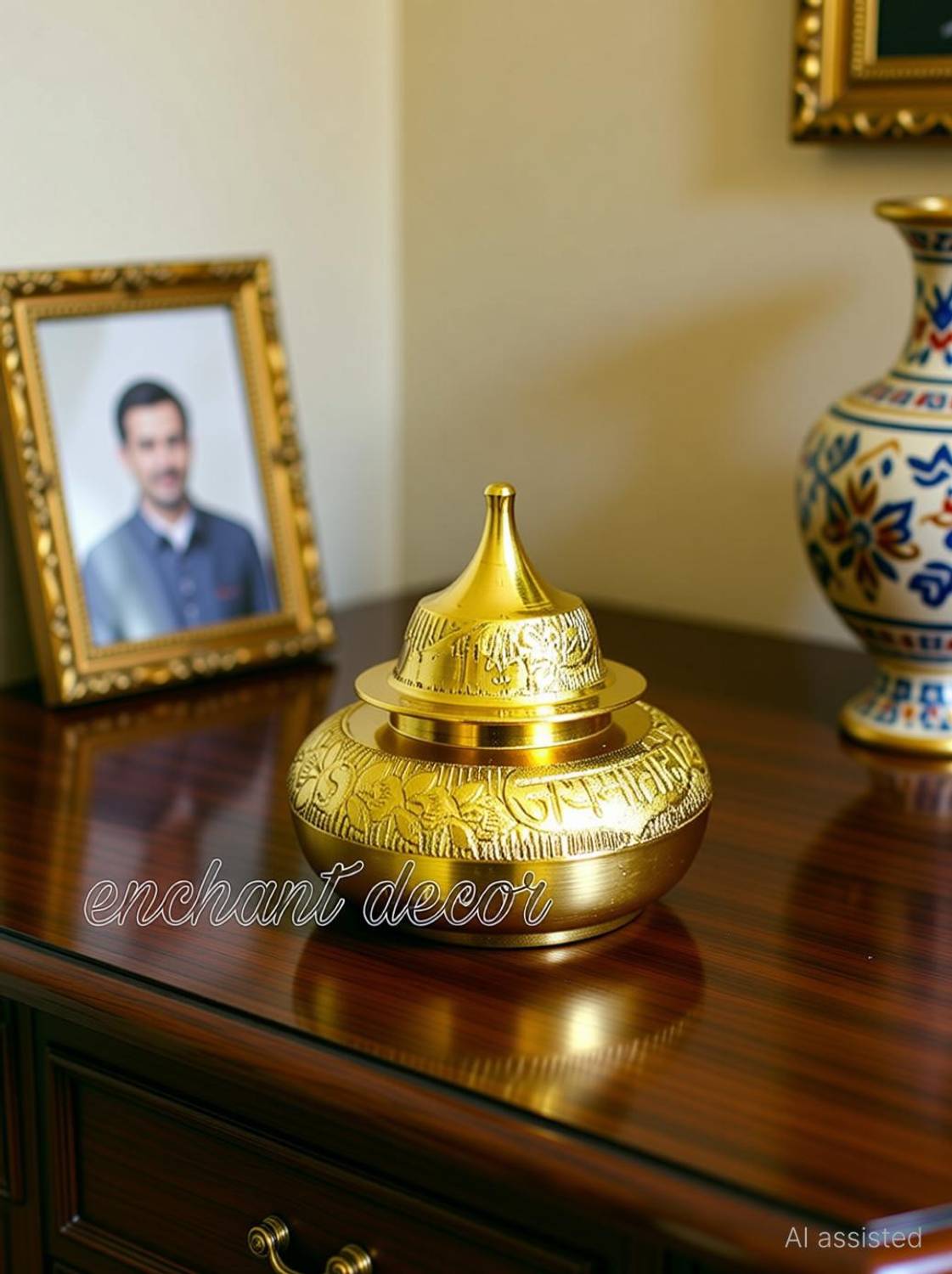 Asha Enchant Decor Brass Handcrafted Sindoor Dani Kumkum Box Sindur Box Decoration Box For Gift Decorative Showpiece - 5 cm